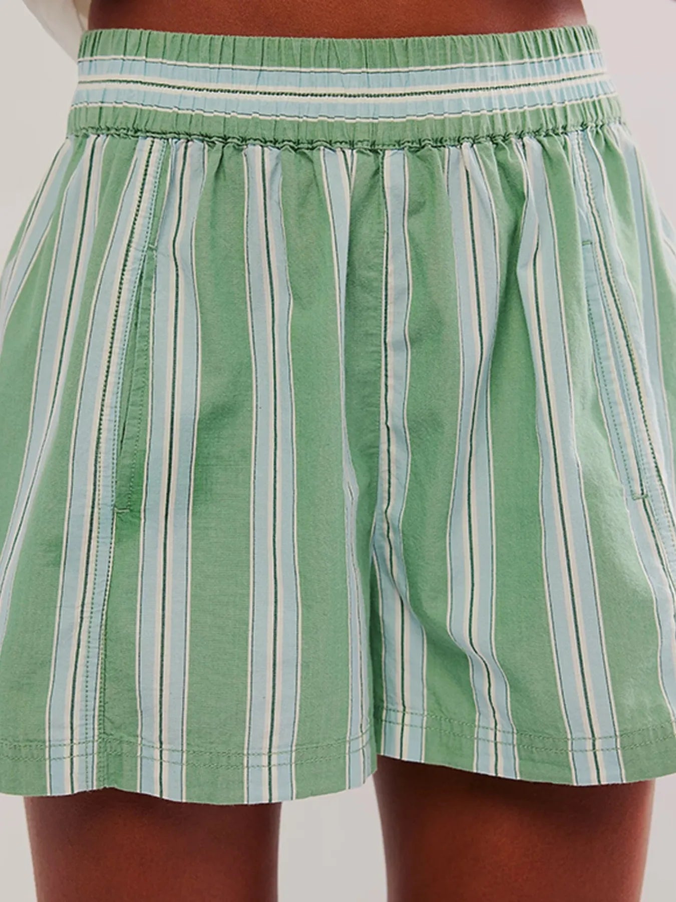 Striped High-Waist Linen Blend Summer Shorts - cas7m
