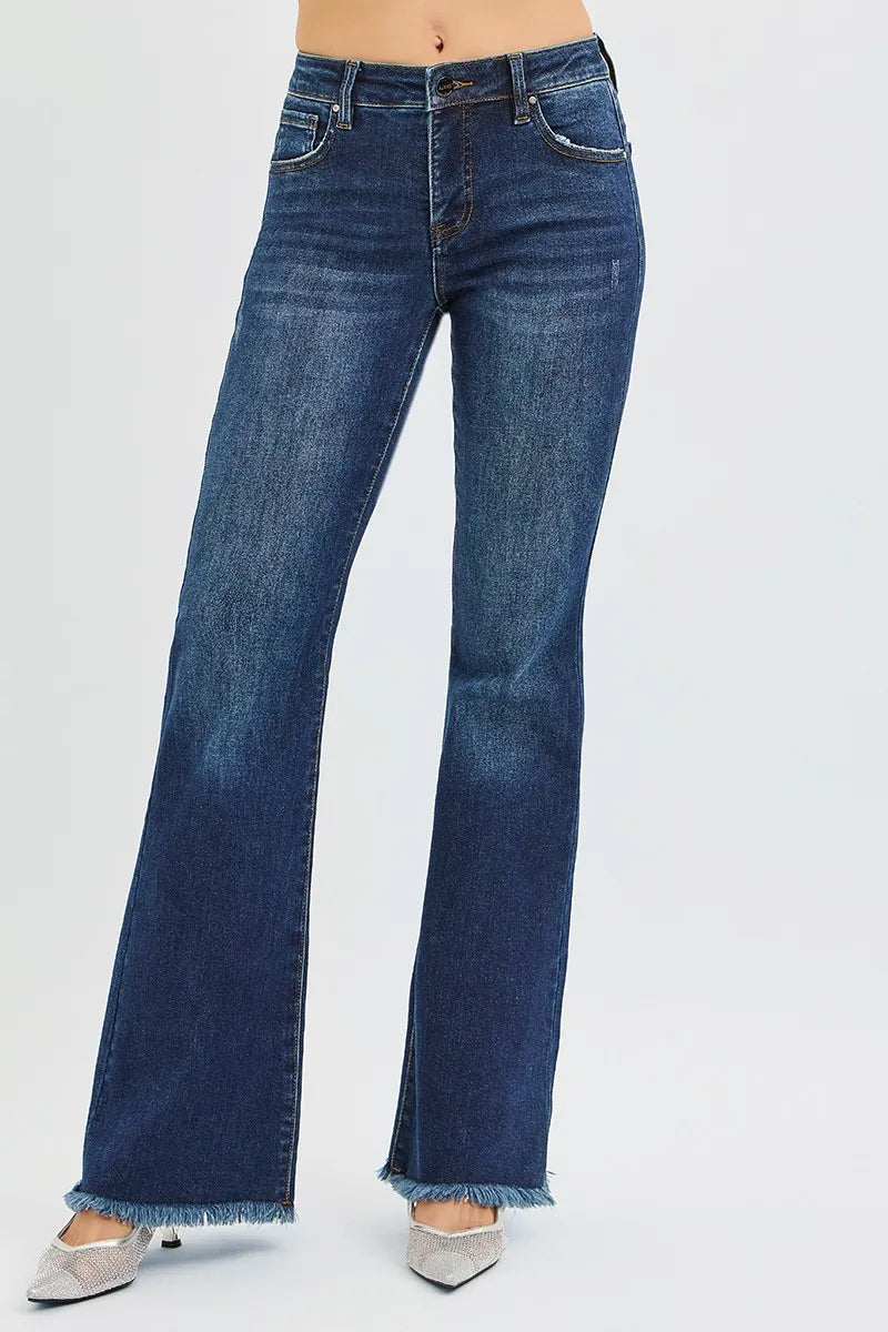 RISEN Full Size Tummy Control Mid Rise Flare Jeans Plus Size - cas7m