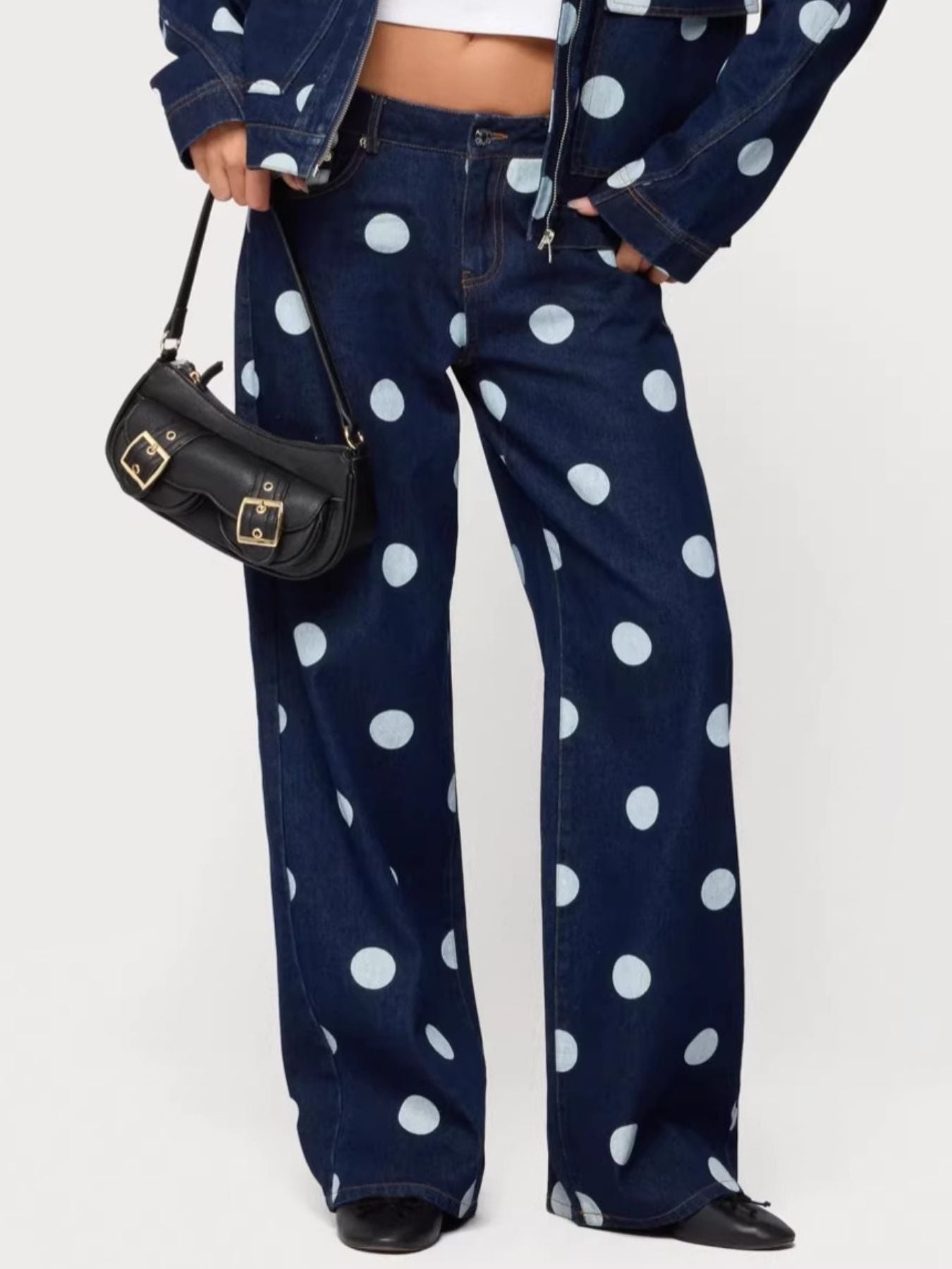 Polka Dot Wide Leg Jeans - cas7m