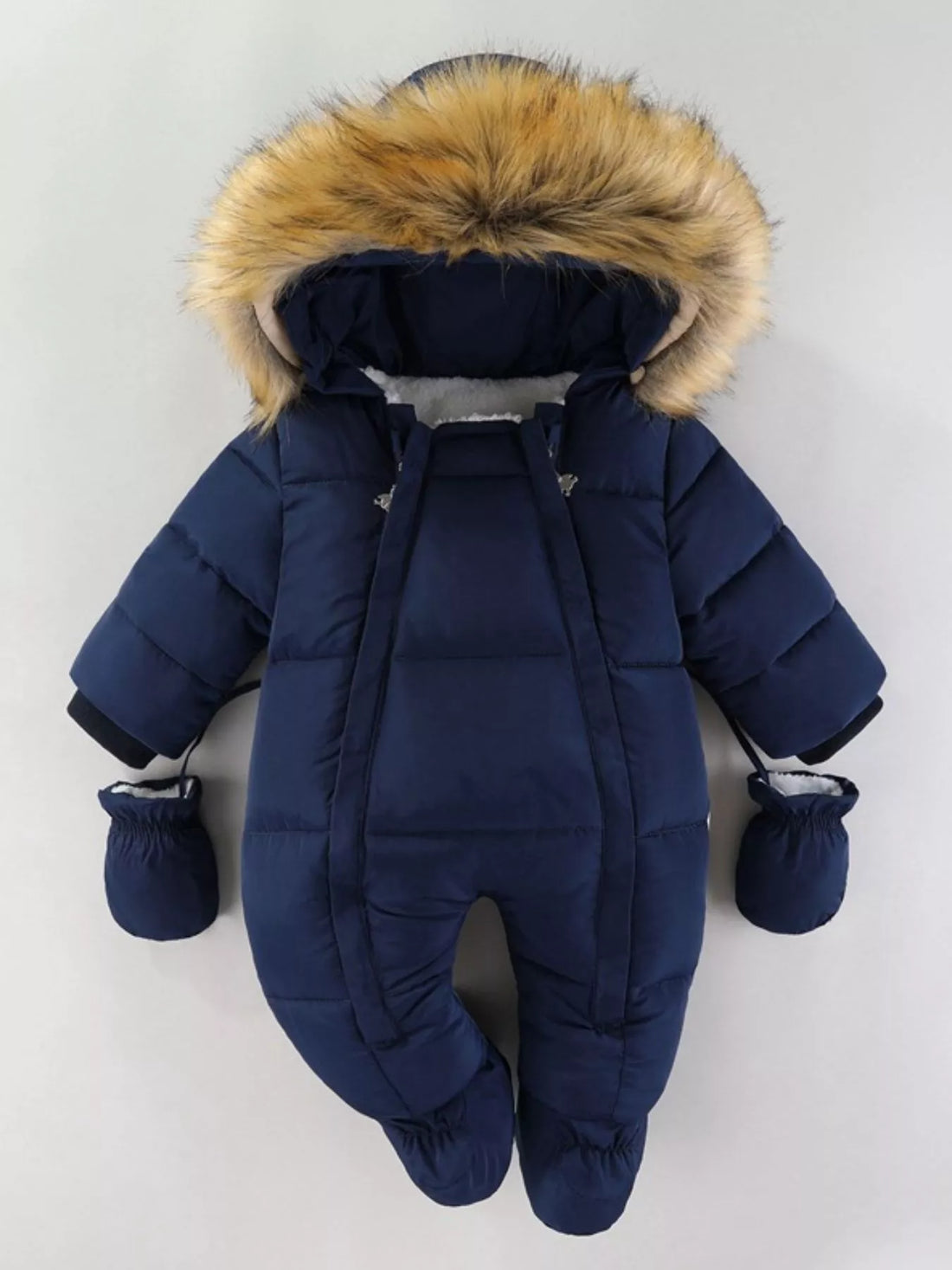 Children's Warm Padded One-Piece Snowsuit with Fur Hood - cas7m