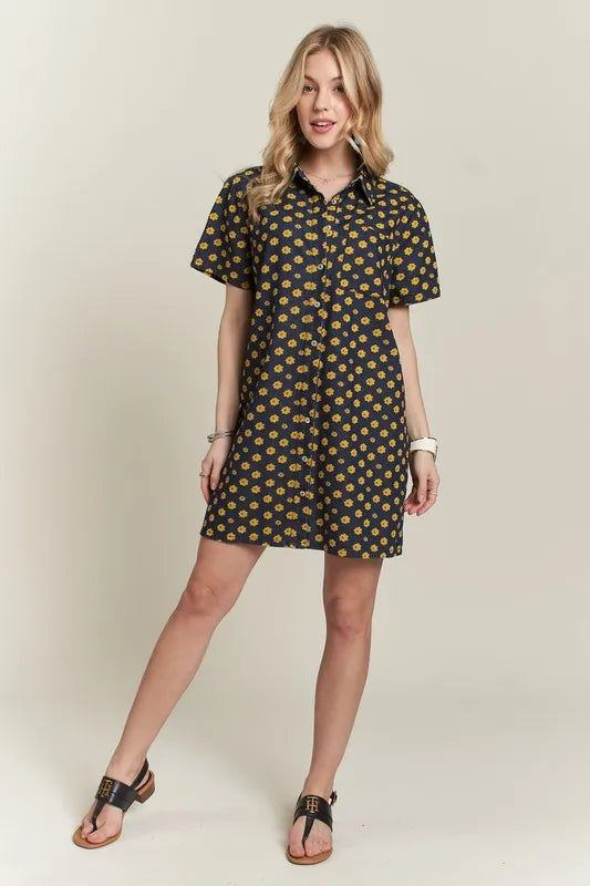 ADORA Floral Button-Up Mini Denim Dress - cas7m