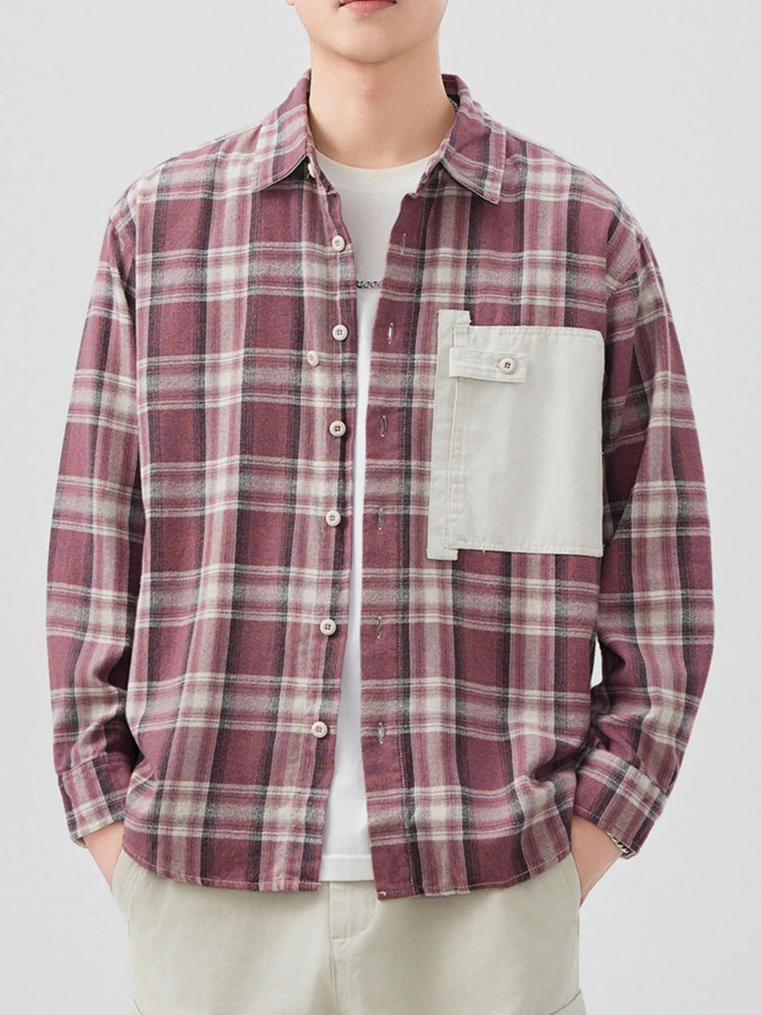 Men's Plus Size Plaid Button Up Long Sleeve Shirt - cas7m
