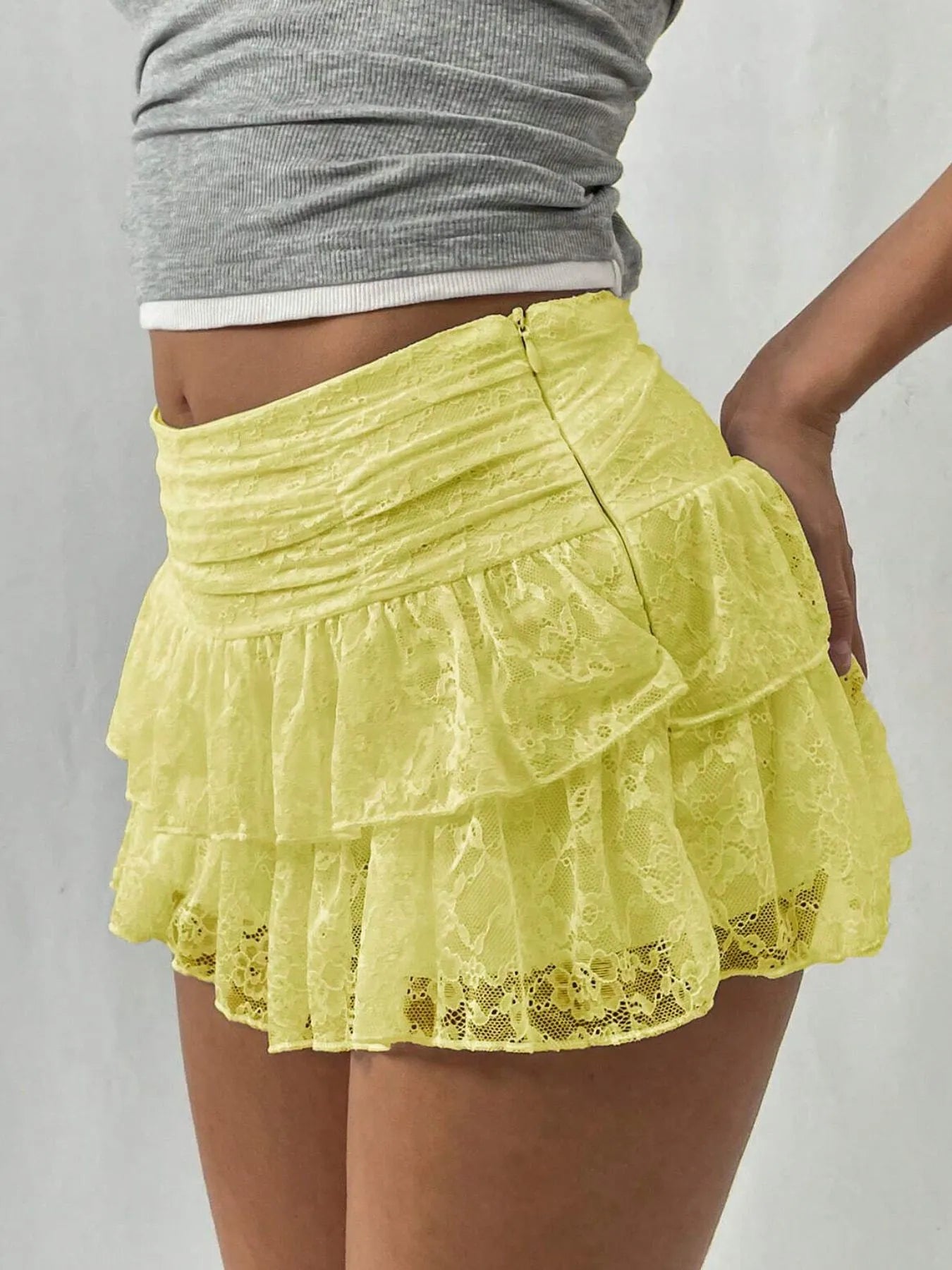 Lace Layered Mini Skirt - cas7m