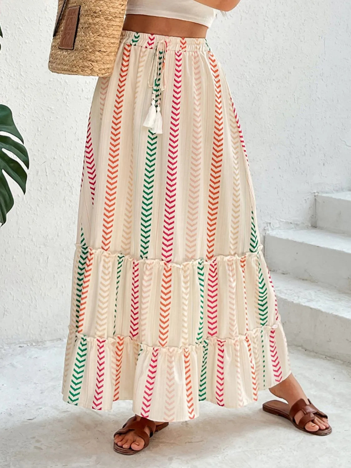 Frill Printed Maxi Skirt - cas7m