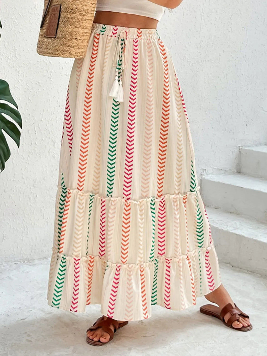 Frill Printed Maxi Skirt - cas7m