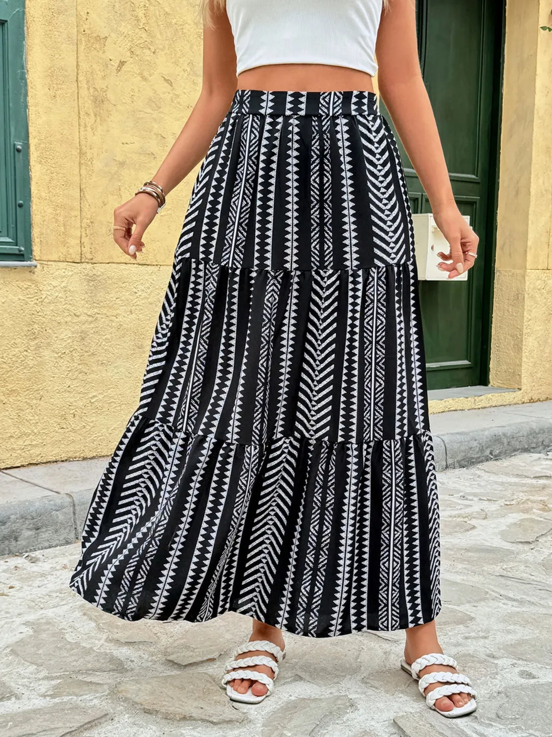 Printed High Waist Skirt - cas7m