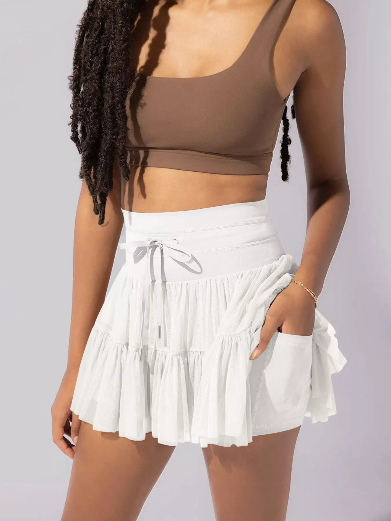 Tiered Skort with Drawstring - cas7m