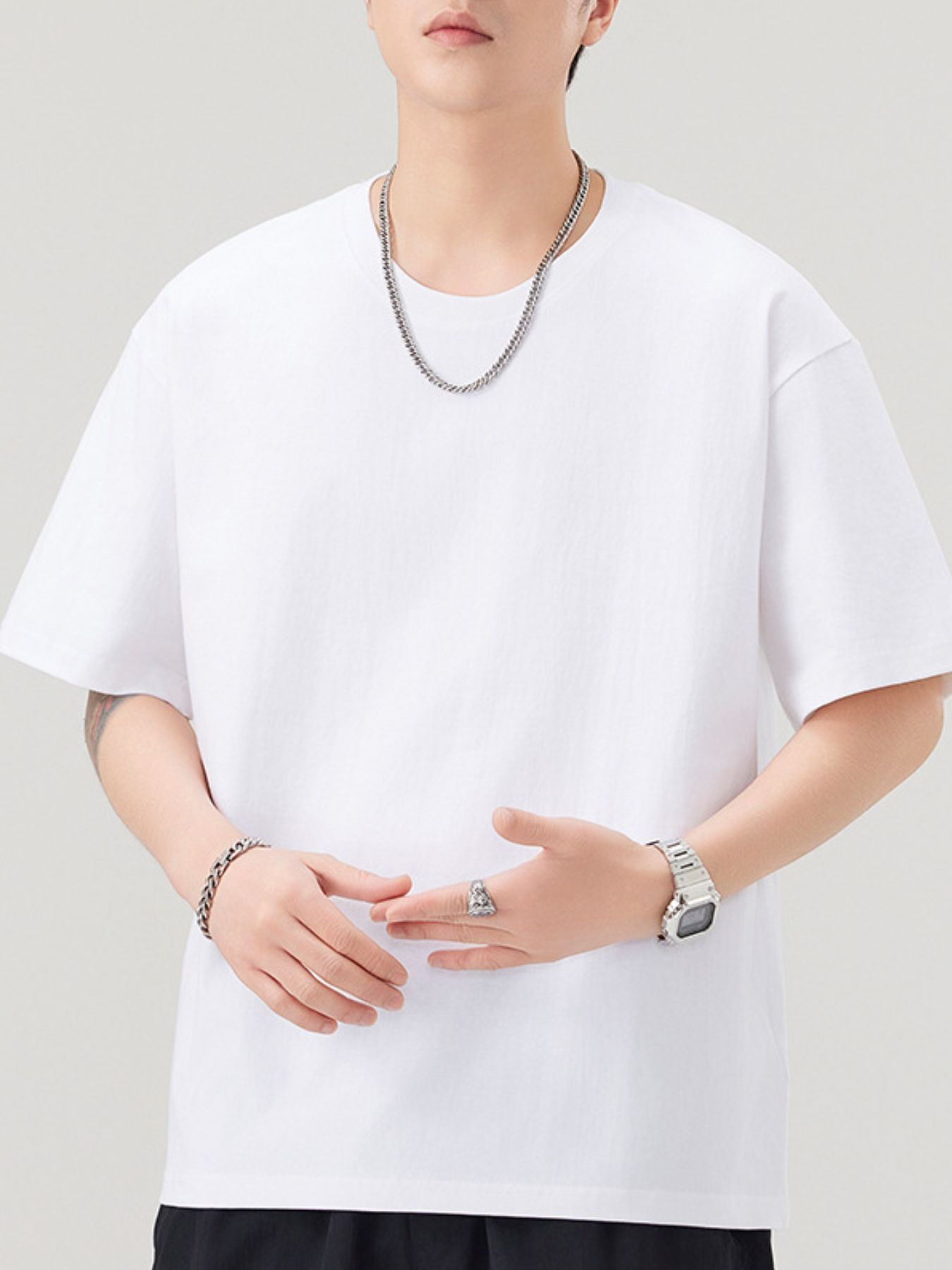 Men's Plus Size Solid Color Casual Loose T-Shirt - cas7m