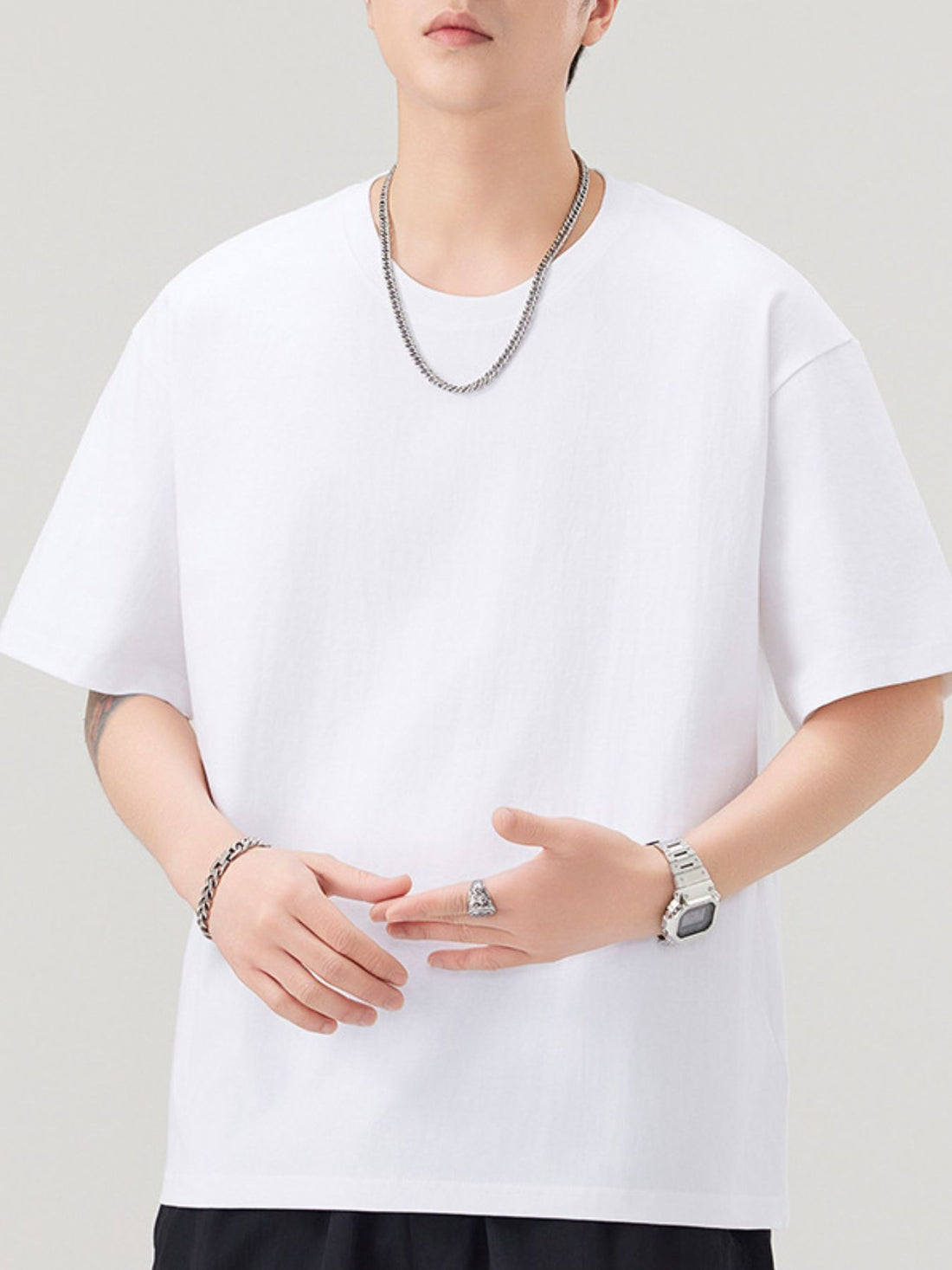 Men's Plus Size Solid Color Casual Loose T-Shirt - cas7m