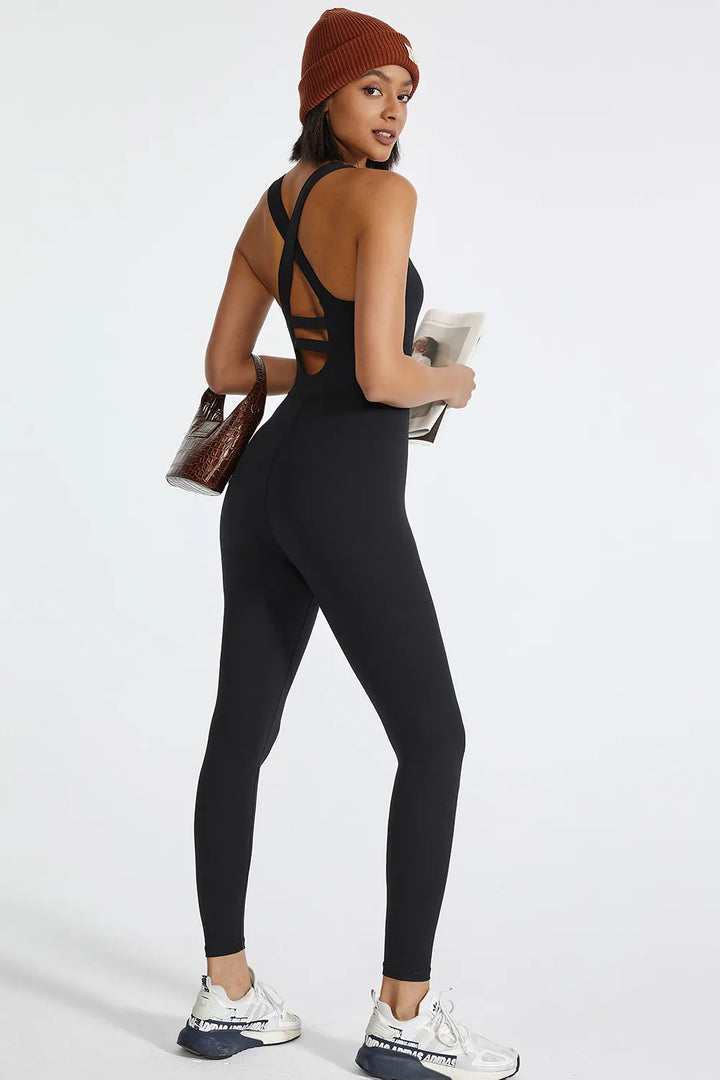 Crisscross Back Wide Strap Active Jumpsuit - cas7m