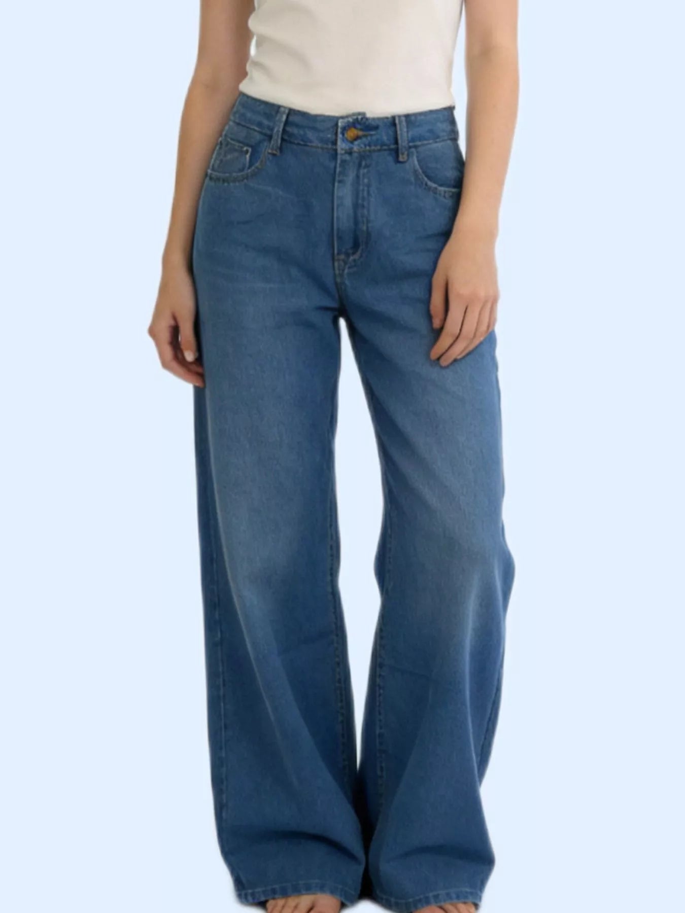 Wide Leg Washed Jeans - cas7m
