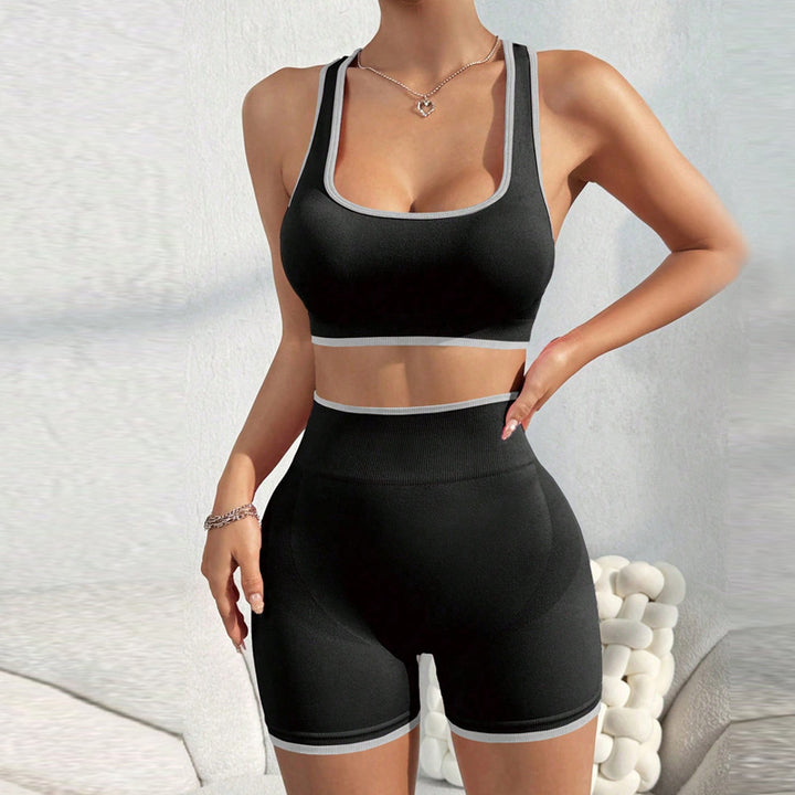 Seamless Sports Yoga Suit Vest Shorts For Women High Waist Shaping - cas7m