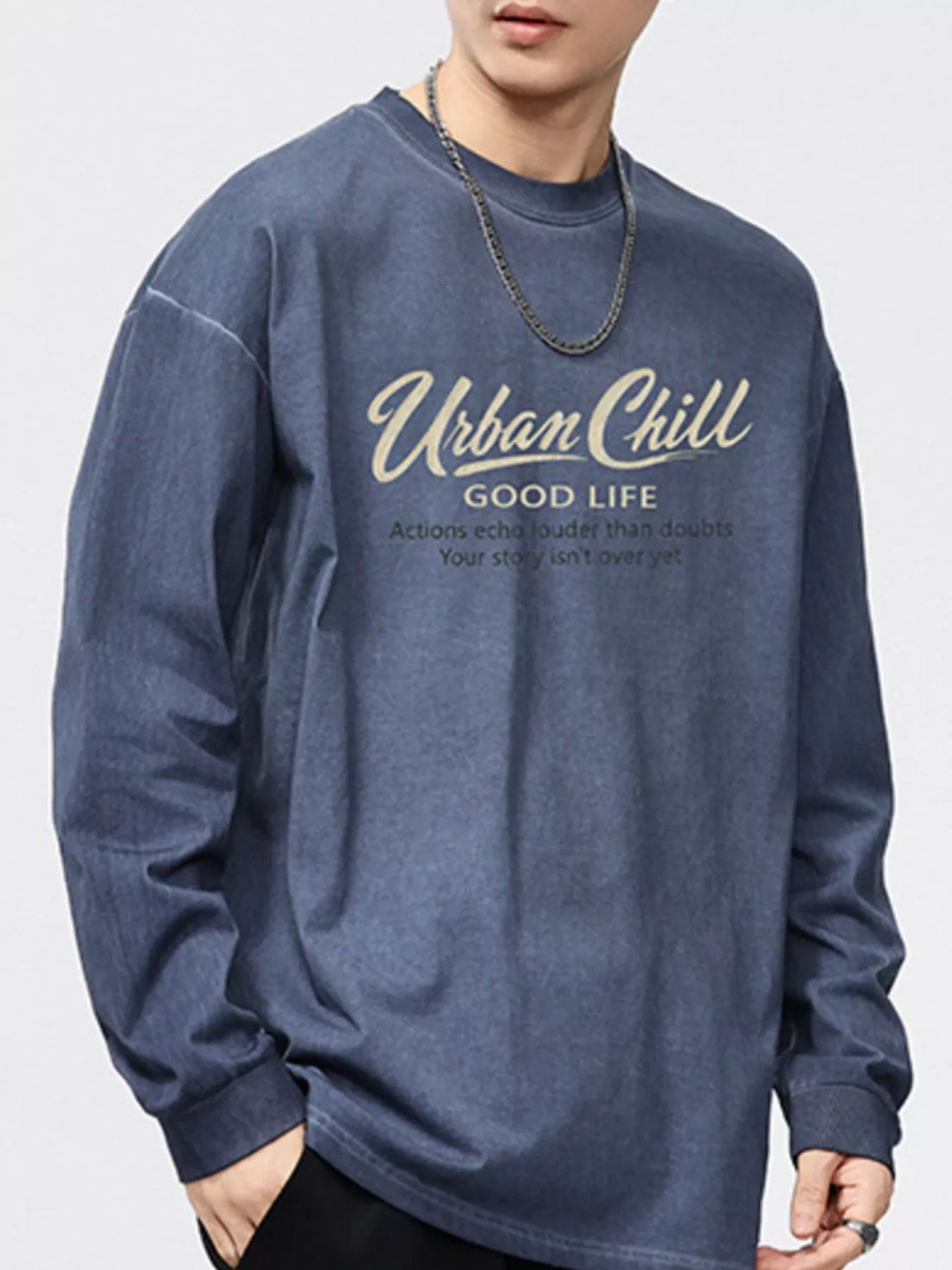 Men's Plus Size Letter Graphic Long Sleeve T-Shirt - cas7m