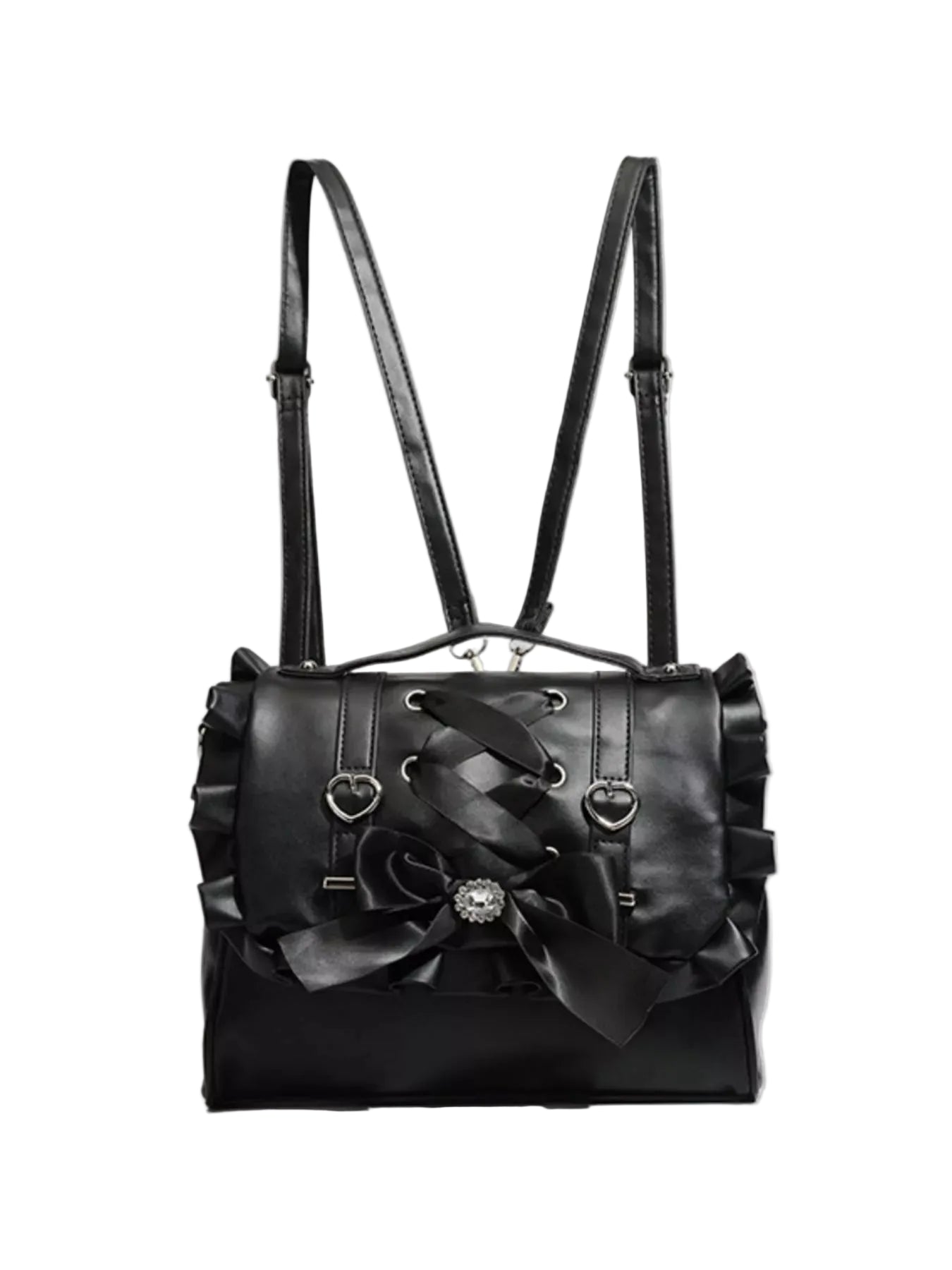 Ruffled Lace Up Bow Backpack Bag - cas7m