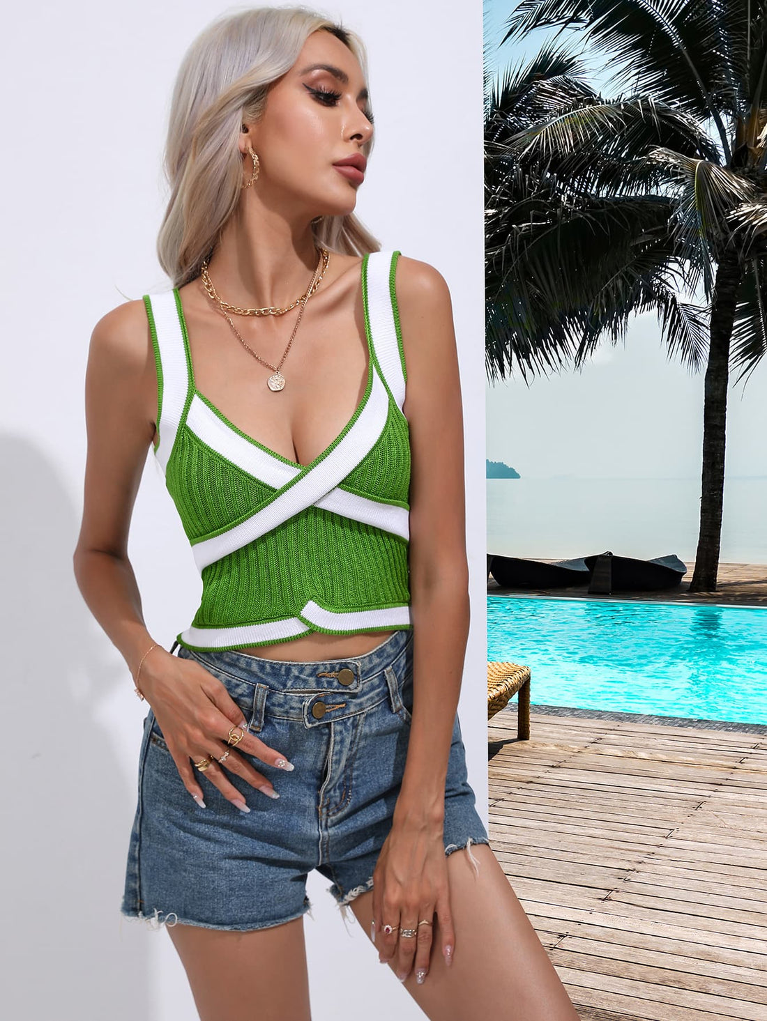 Contrast Crisscross Knit Tank - cas7m