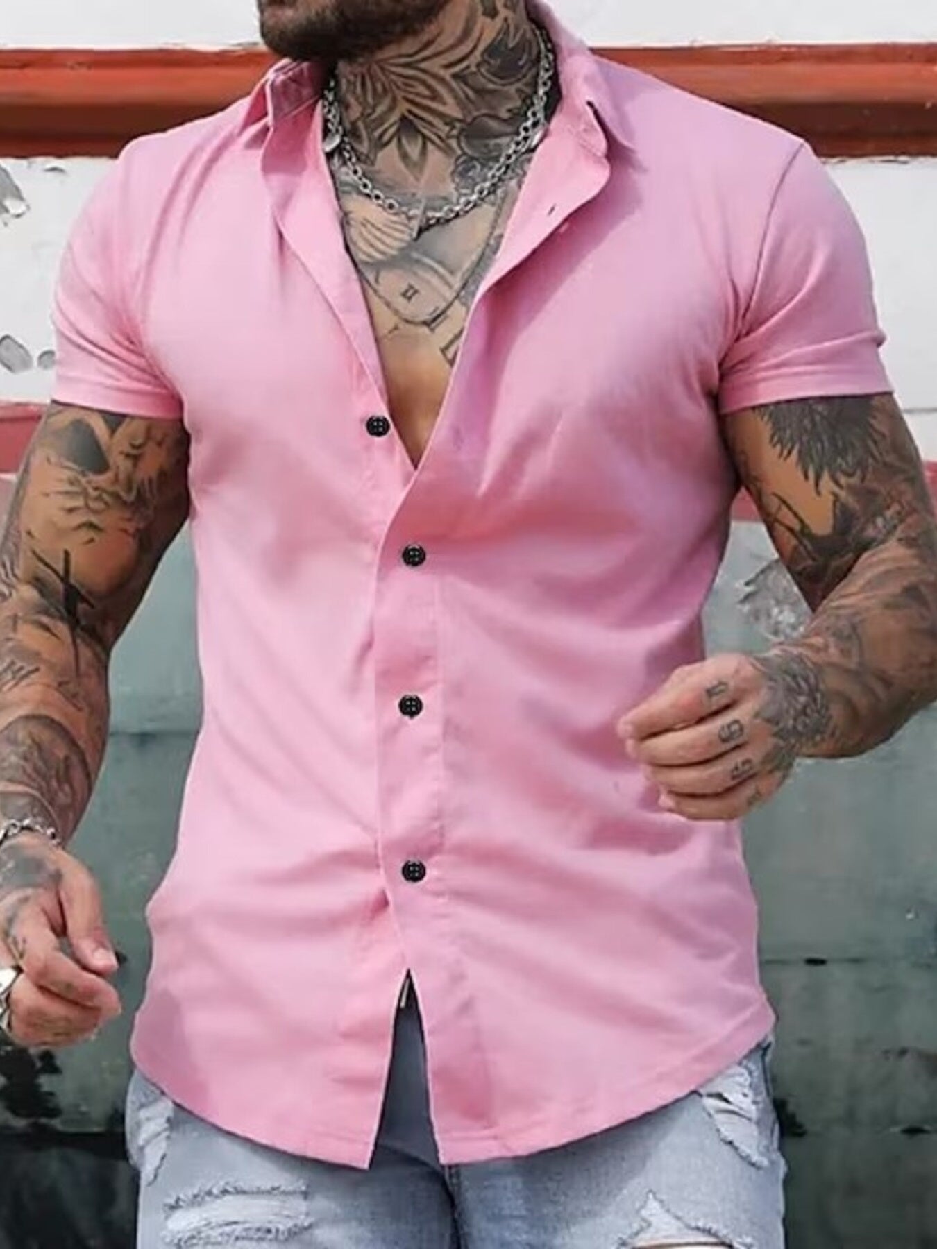 Men's Full Size Slim Fit Short Sleeve Button-Down Shirt Plus Size - cas7m