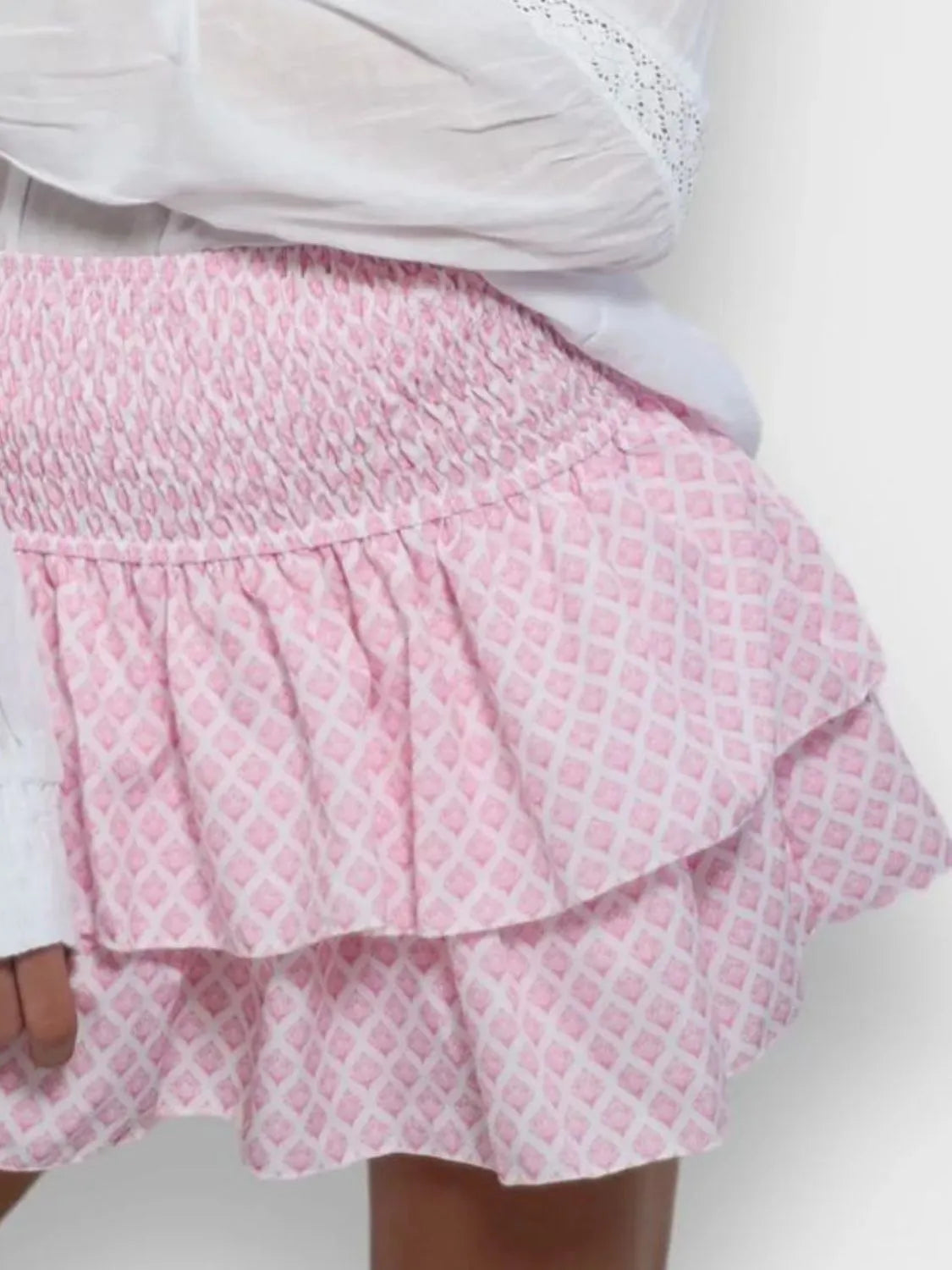 Smocked Wideband Waist Layered Mini Skirt - cas7m