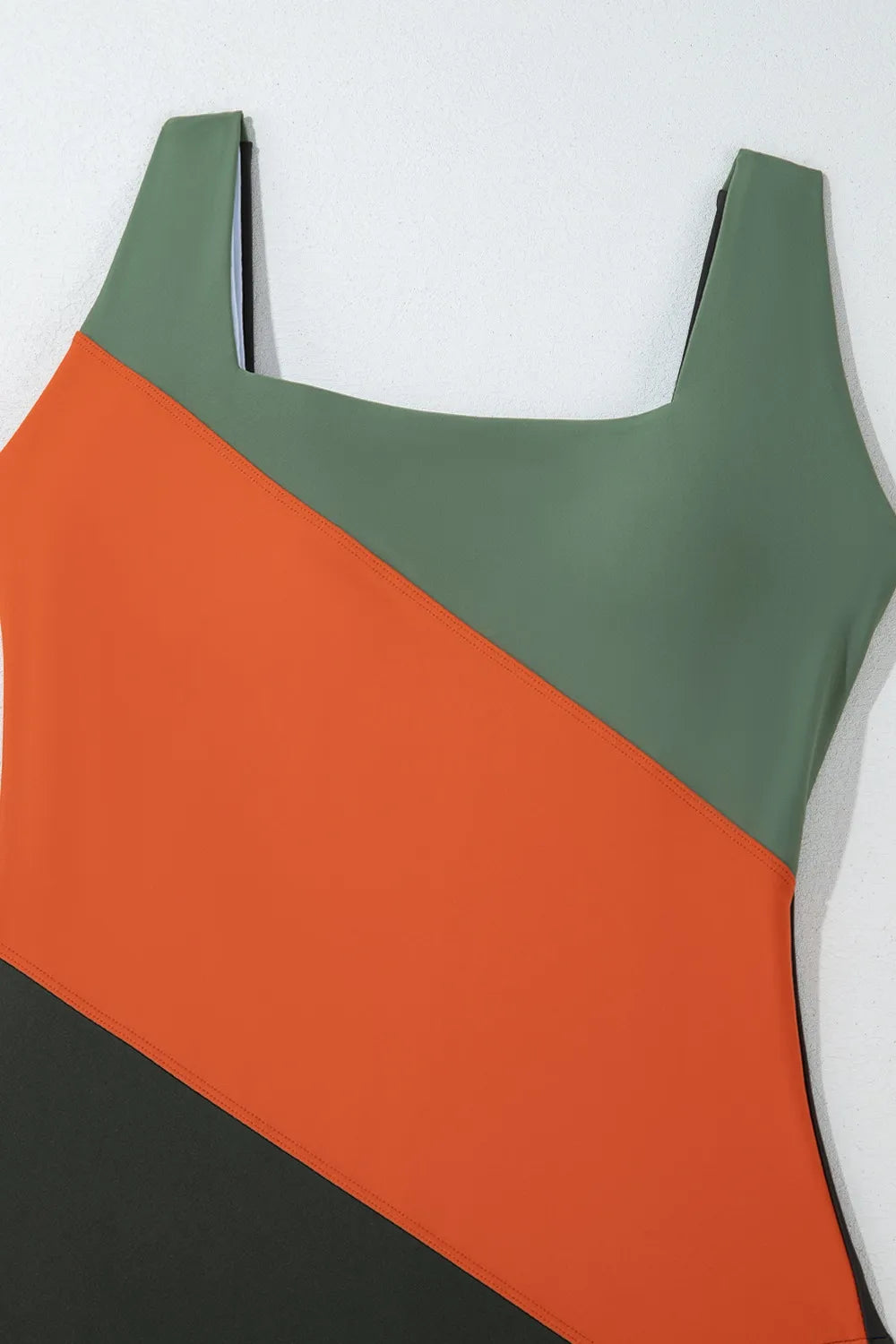 Color Block Padded Square Neck One Piece Swimsuit - cas7m