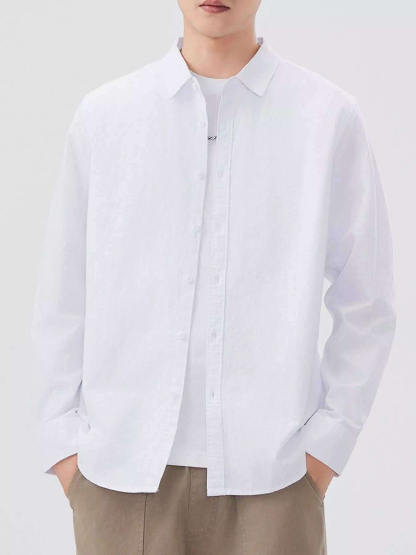 Men's Plus Size Long Sleeve Button-Up Shirt - cas7m