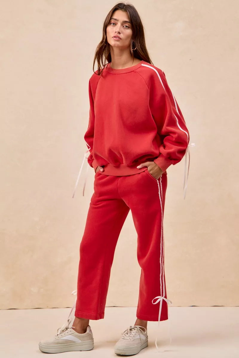 BiBi Side Lined Bow Details Fleece Sweatpants - cas7m