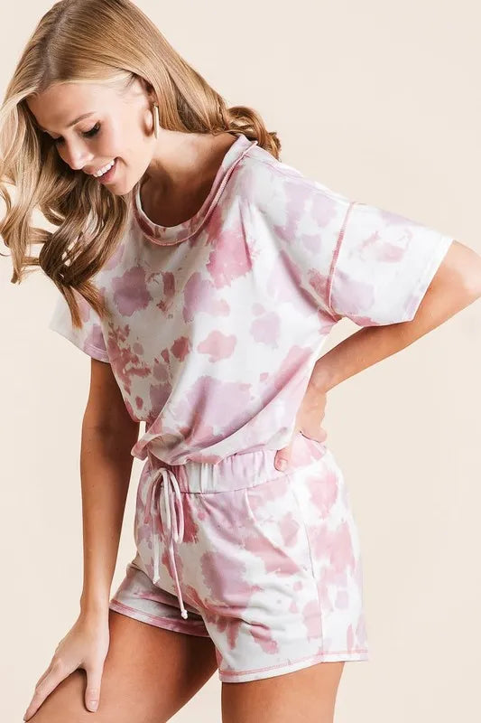 BiBi Tie Dye Print Terry Shorts With Side Pockets - cas7m