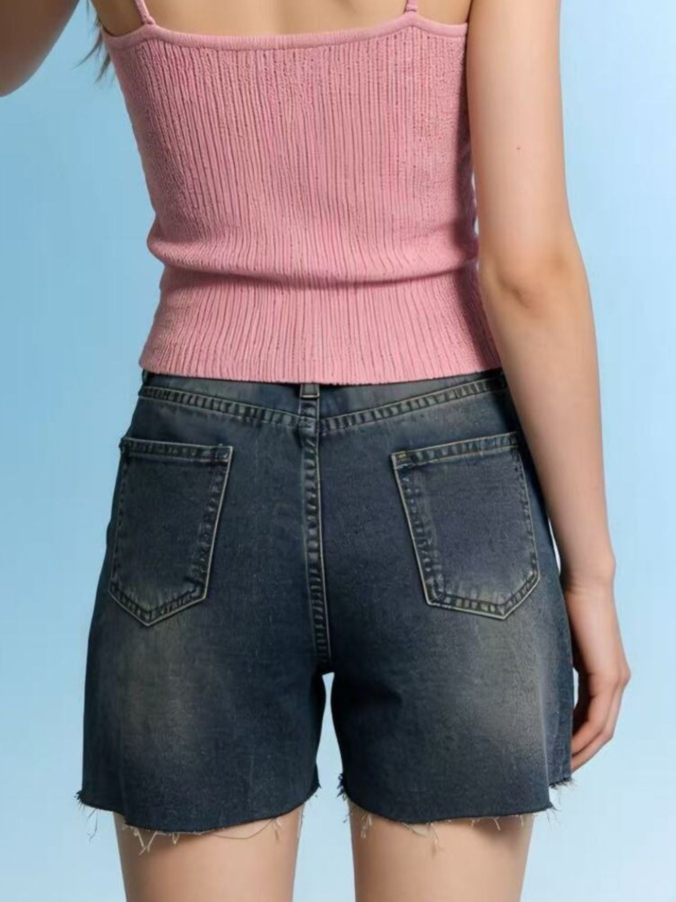 Distressed Slit Denim Shorts - cas7m