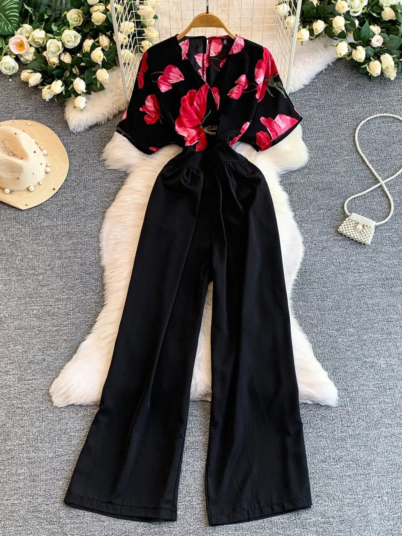 Printed Wide Leg Jumpsuit - cas7m