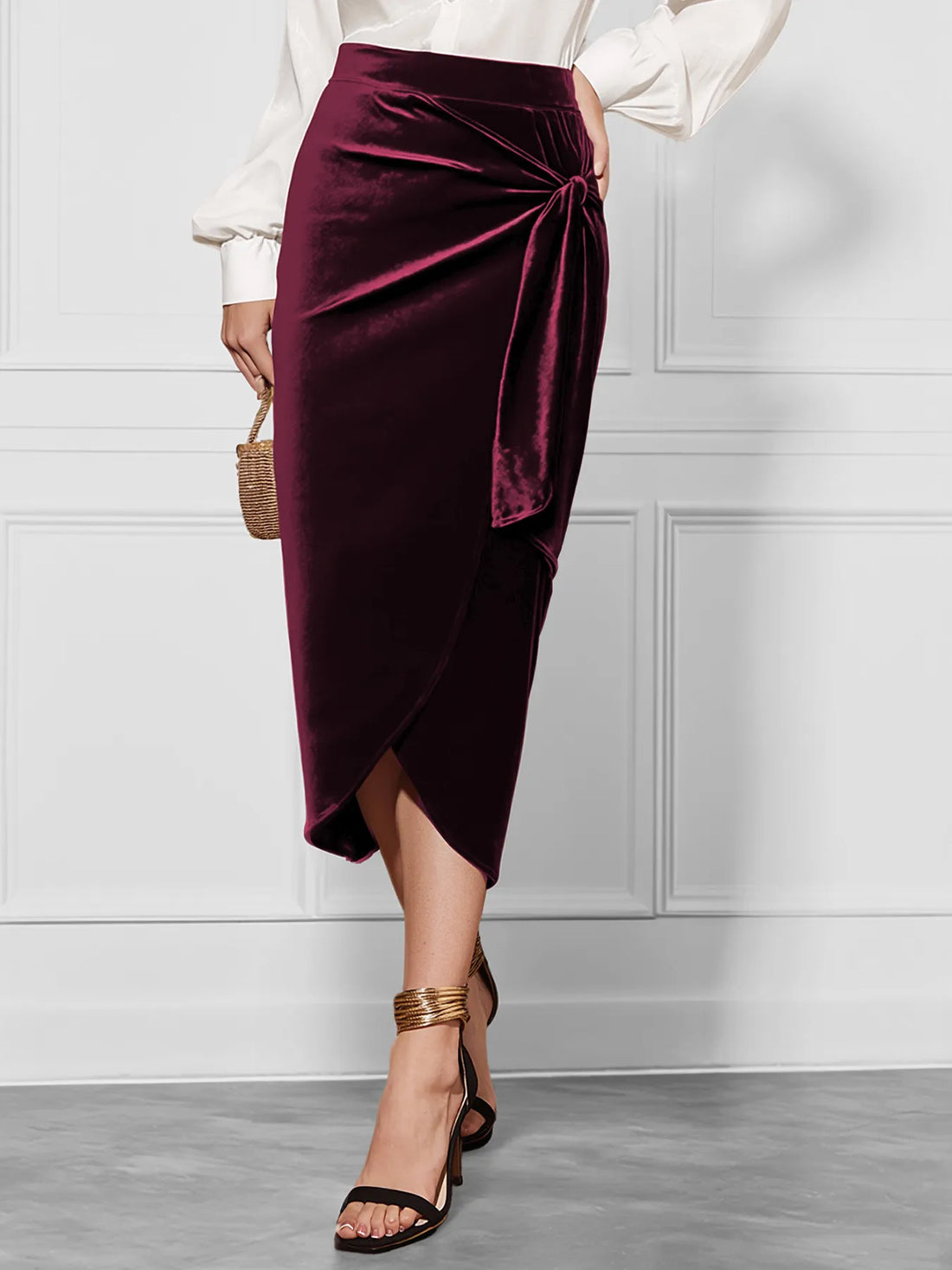 Side Tied Velvet Skirt - cas7m