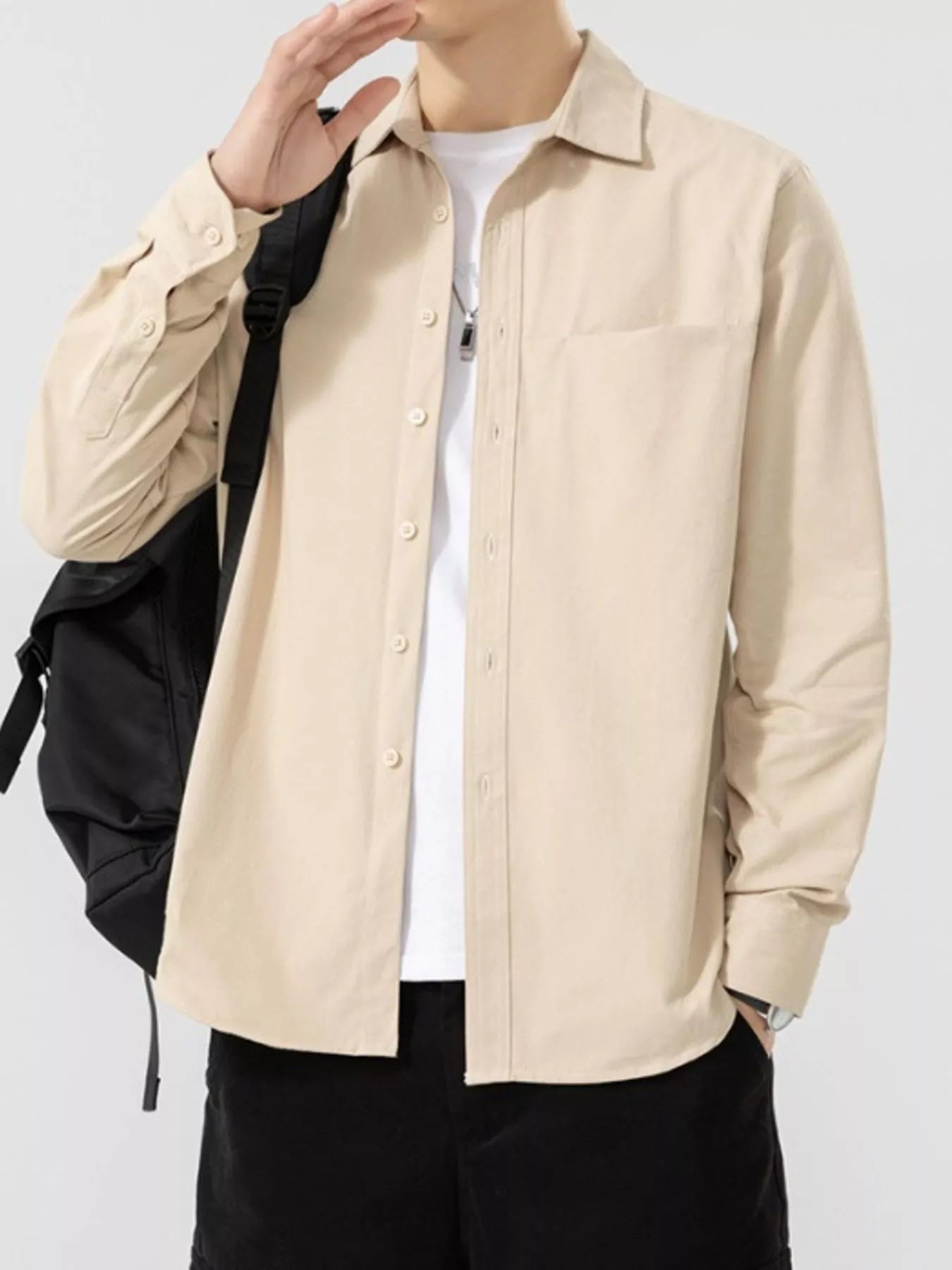 Men's Plus Size Button Up Long Sleeve Shirt - cas7m