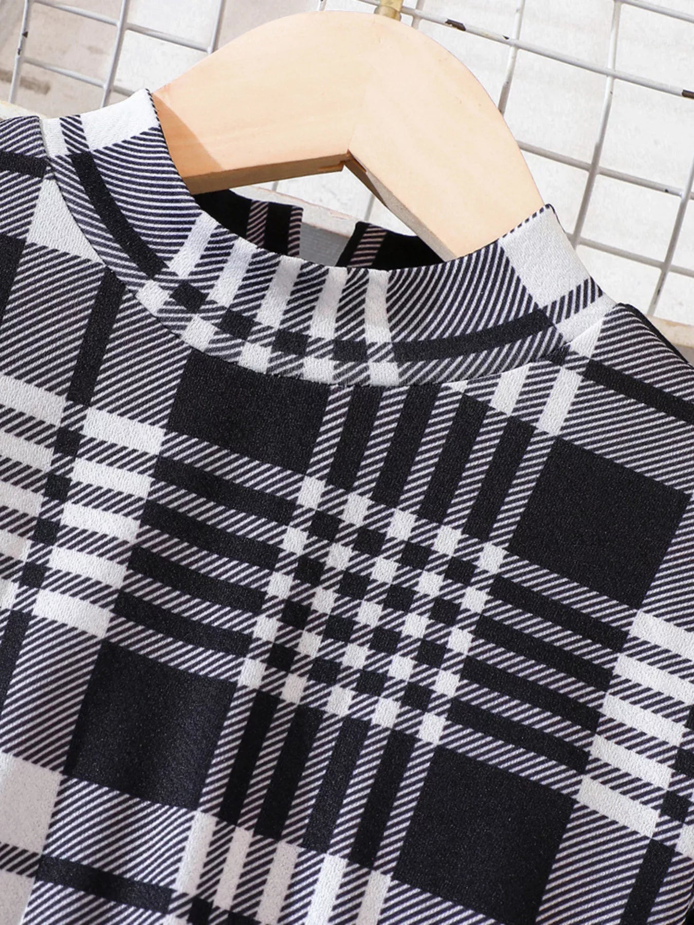 Children's Plaid Print Long Sleeve Dress - cas7m