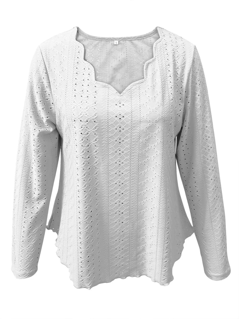 Eyelet Long Sleeve Blouse - cas7m