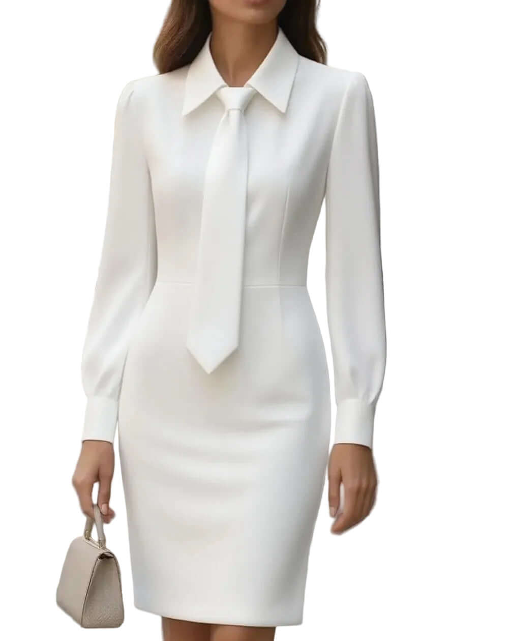 Women's Spring Autumn Long Sleeve Dress - Solid Color Waist Tie Fit A-Line Midi Dress For Daily Wear Work Business Outfit - cas7m