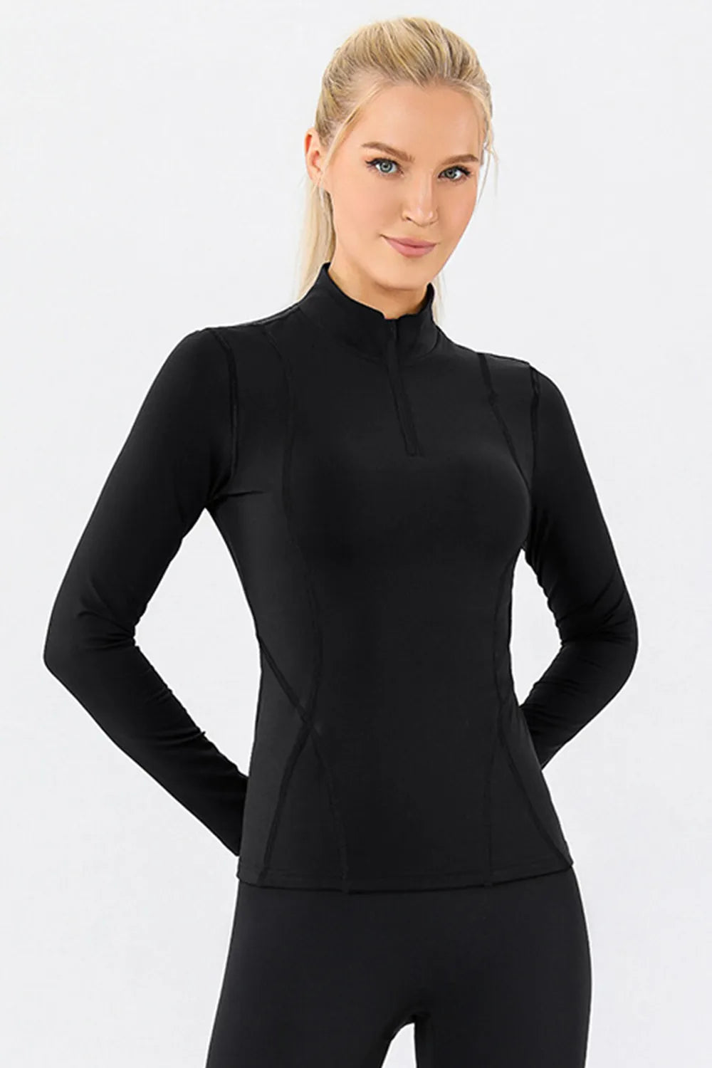 Mock Neck Quarter Zip Active T-Shirt - cas7m