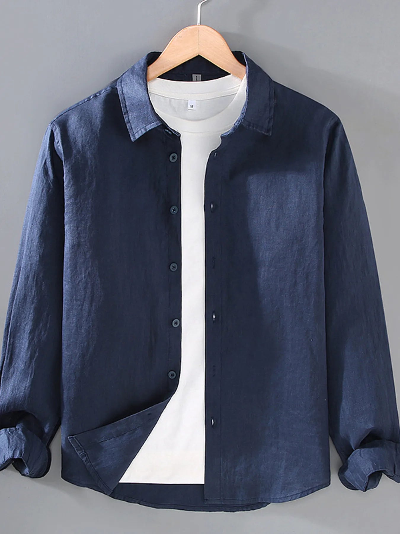 Men's Plus Size Button Up Long Sleeve Shirt - cas7m