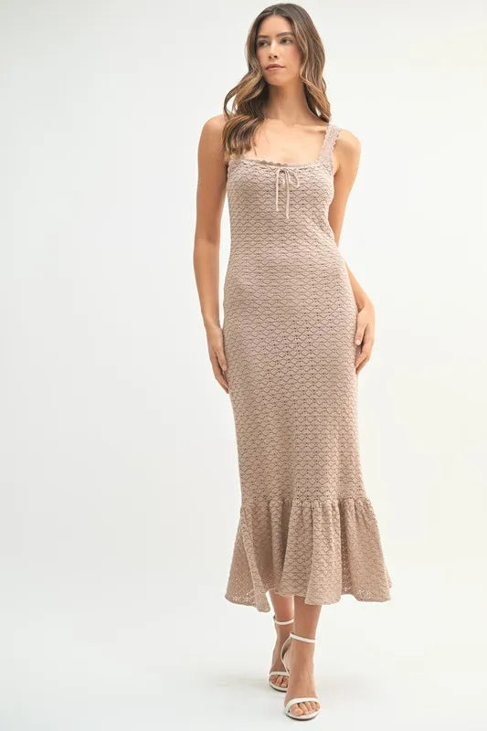 MABLE Ruffled Hem Sleeveless Crochet Knit Midi Dress - cas7m