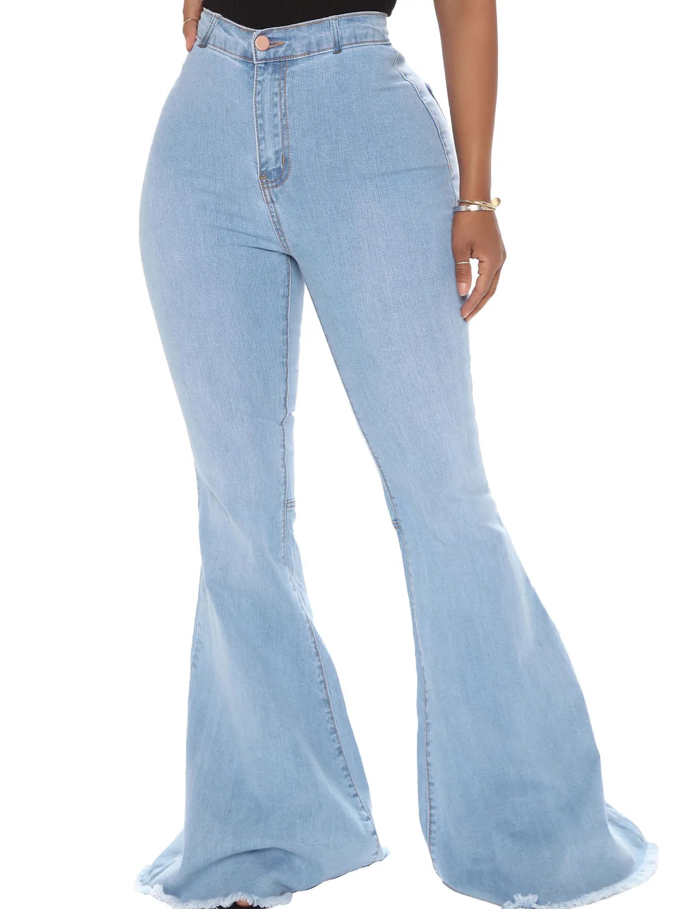 Full Size High-Waisted Raw Hem Flare Jeans Plus Size - cas7m
