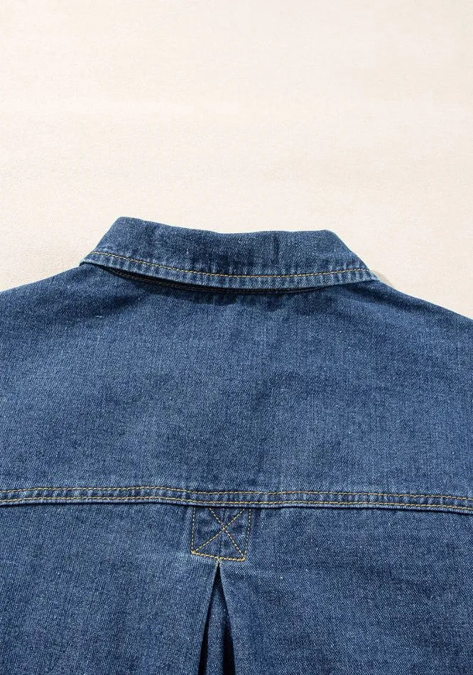 Pocketed Button Up Denim Jacket - cas7m