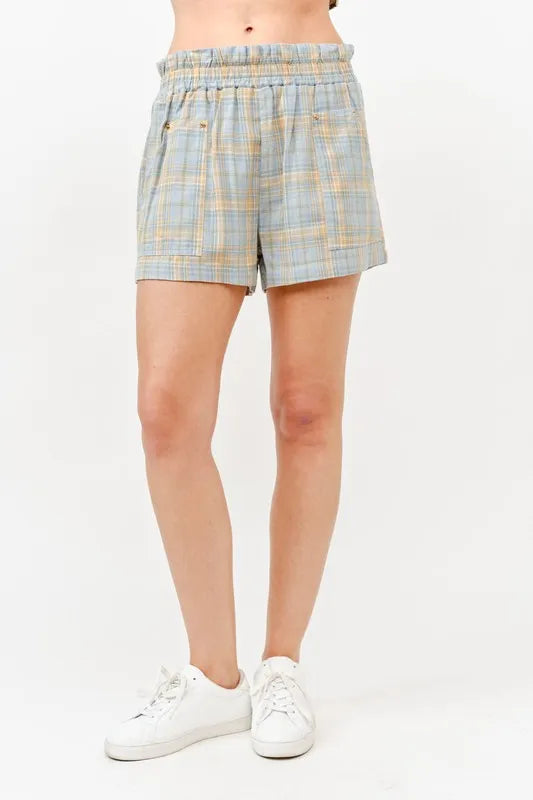 And The Why Plaid Print Smocked Detail Casual Shorts - cas7m