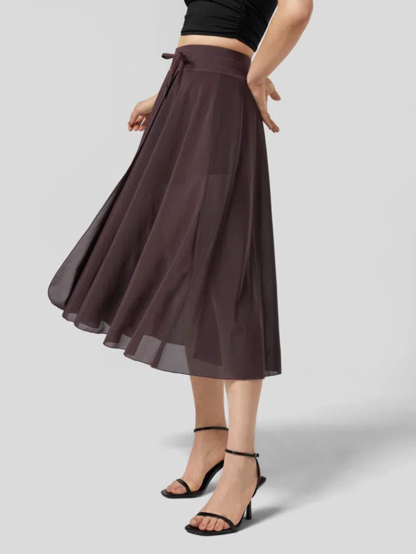 Slit Flowy Skirt with Shorts Liner - cas7m