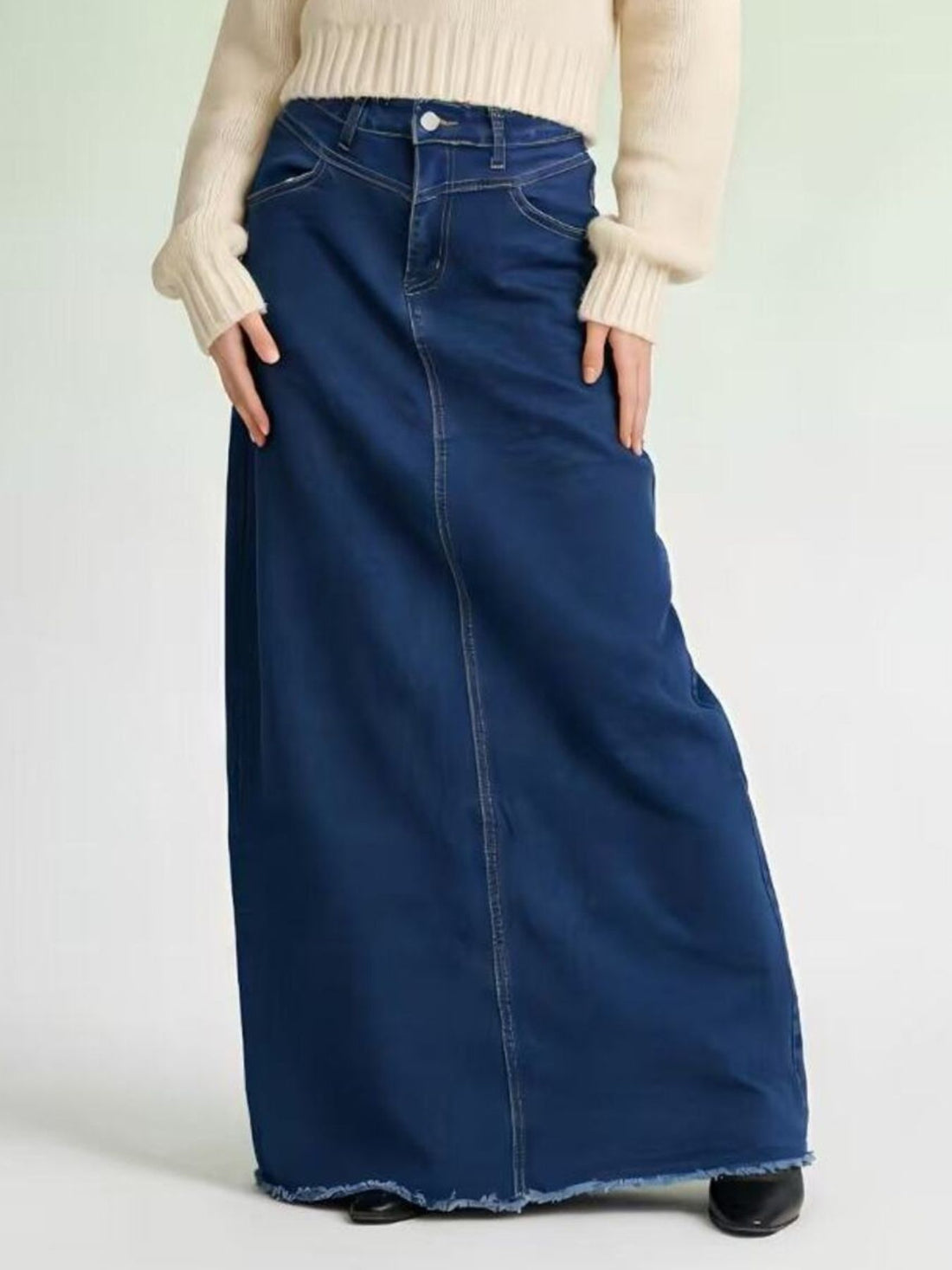 Raw Hem Maxi Denim Skirt - cas7m