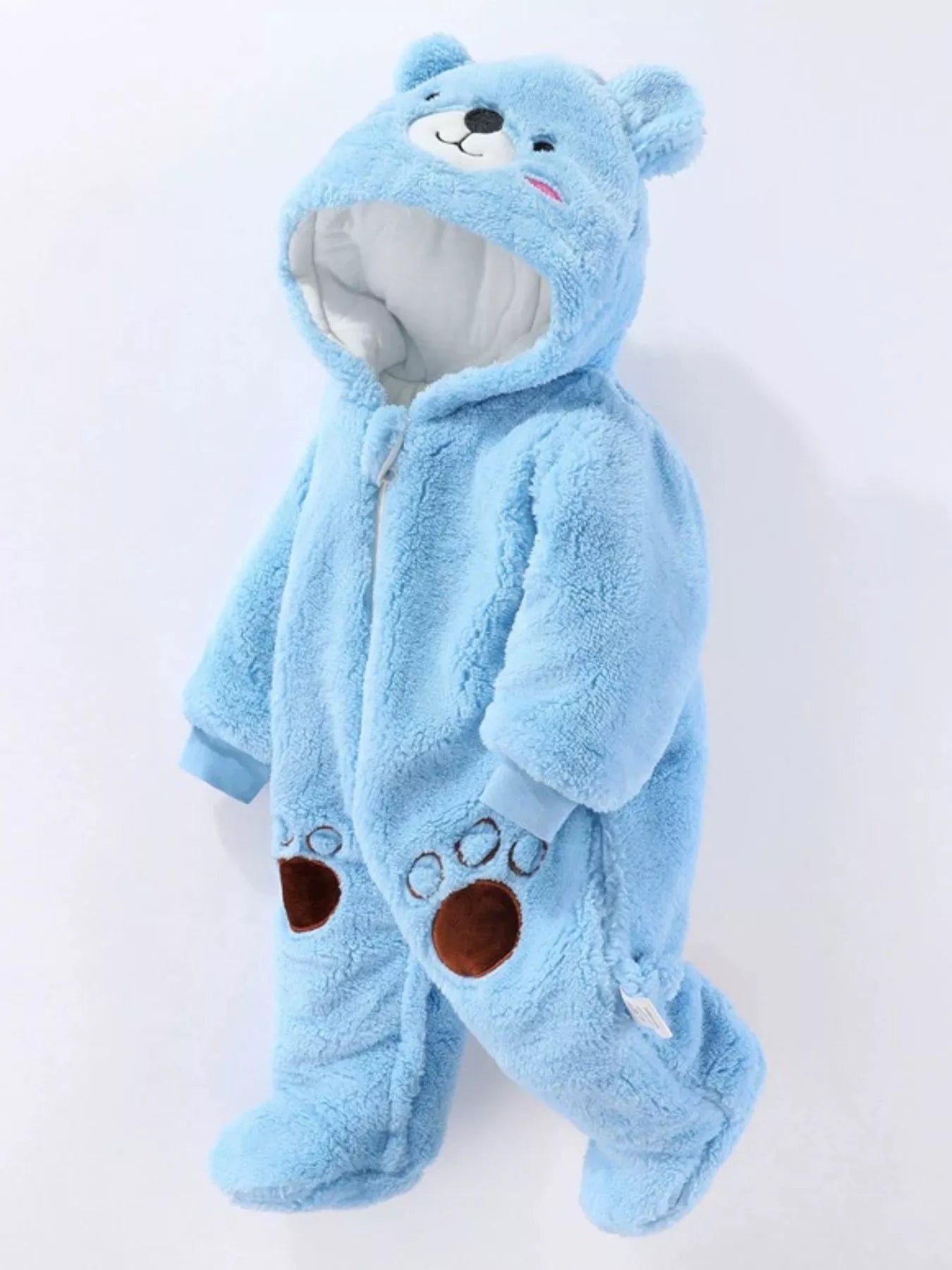 Children's Cozy Bear Hooded Fleece One-Piece - cas7m