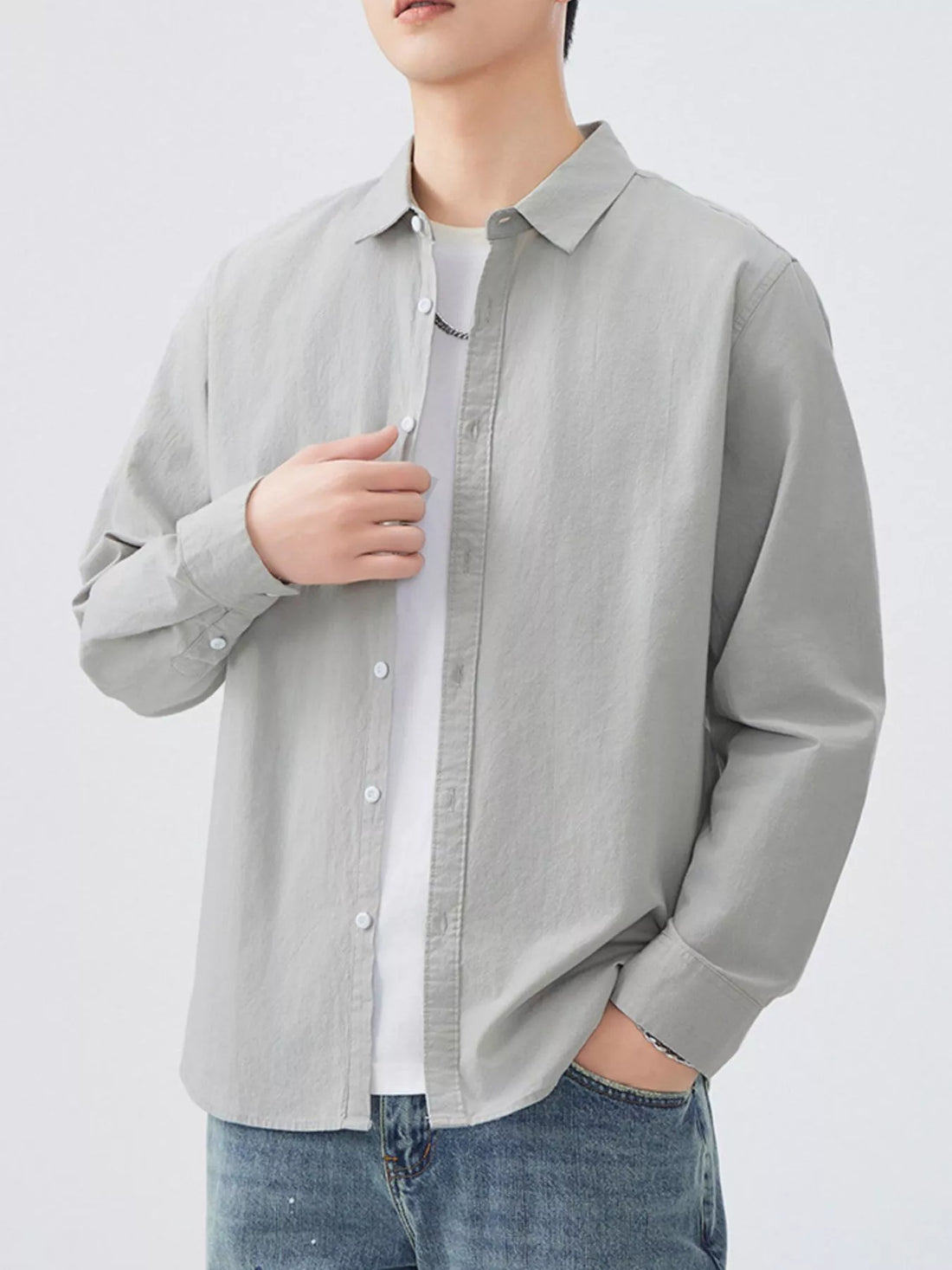 Men's Plus Size Long Sleeve Button-Up Shirt - cas7m