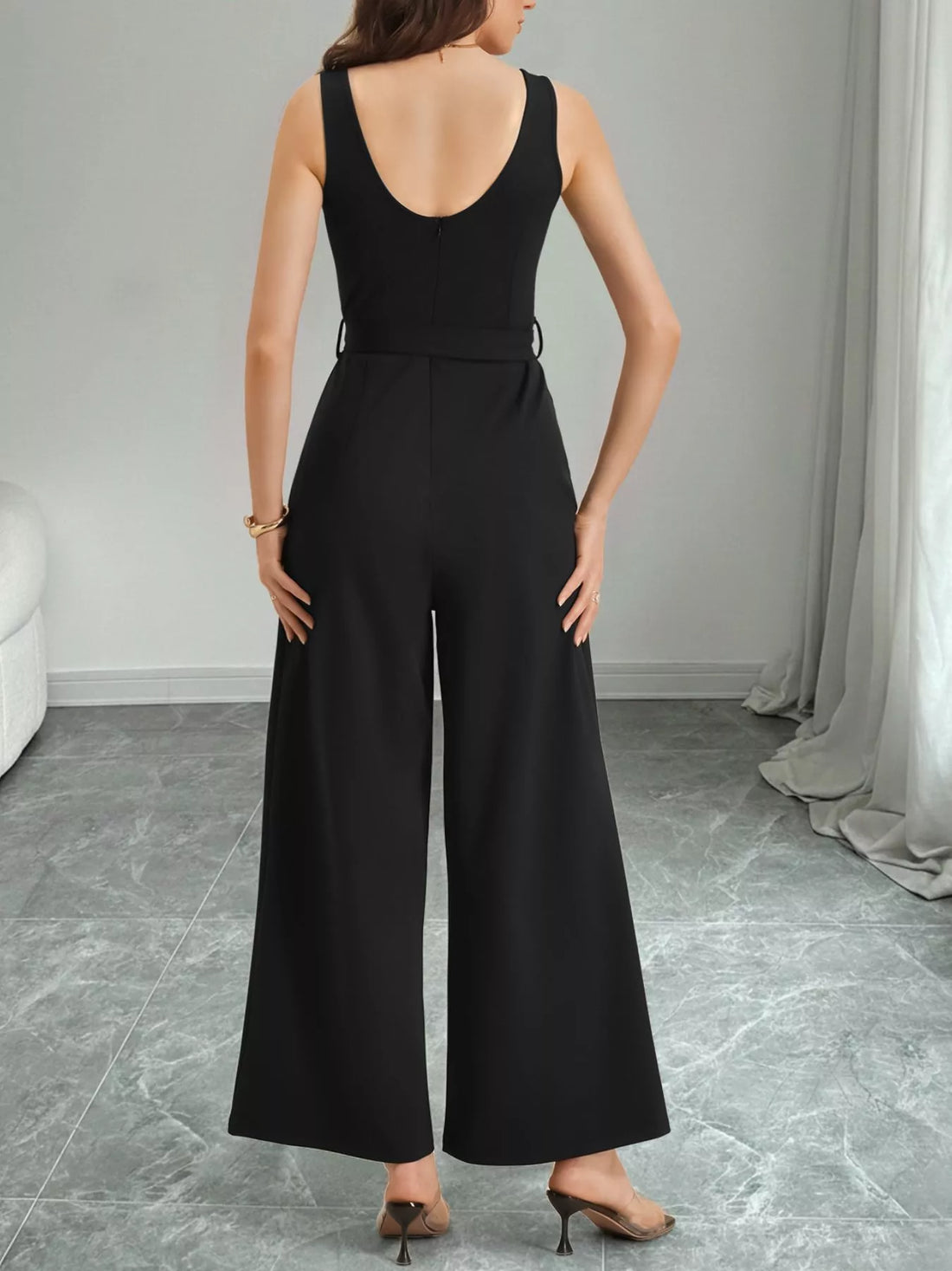 Color Block Wide Leg Jumpsuit - cas7m