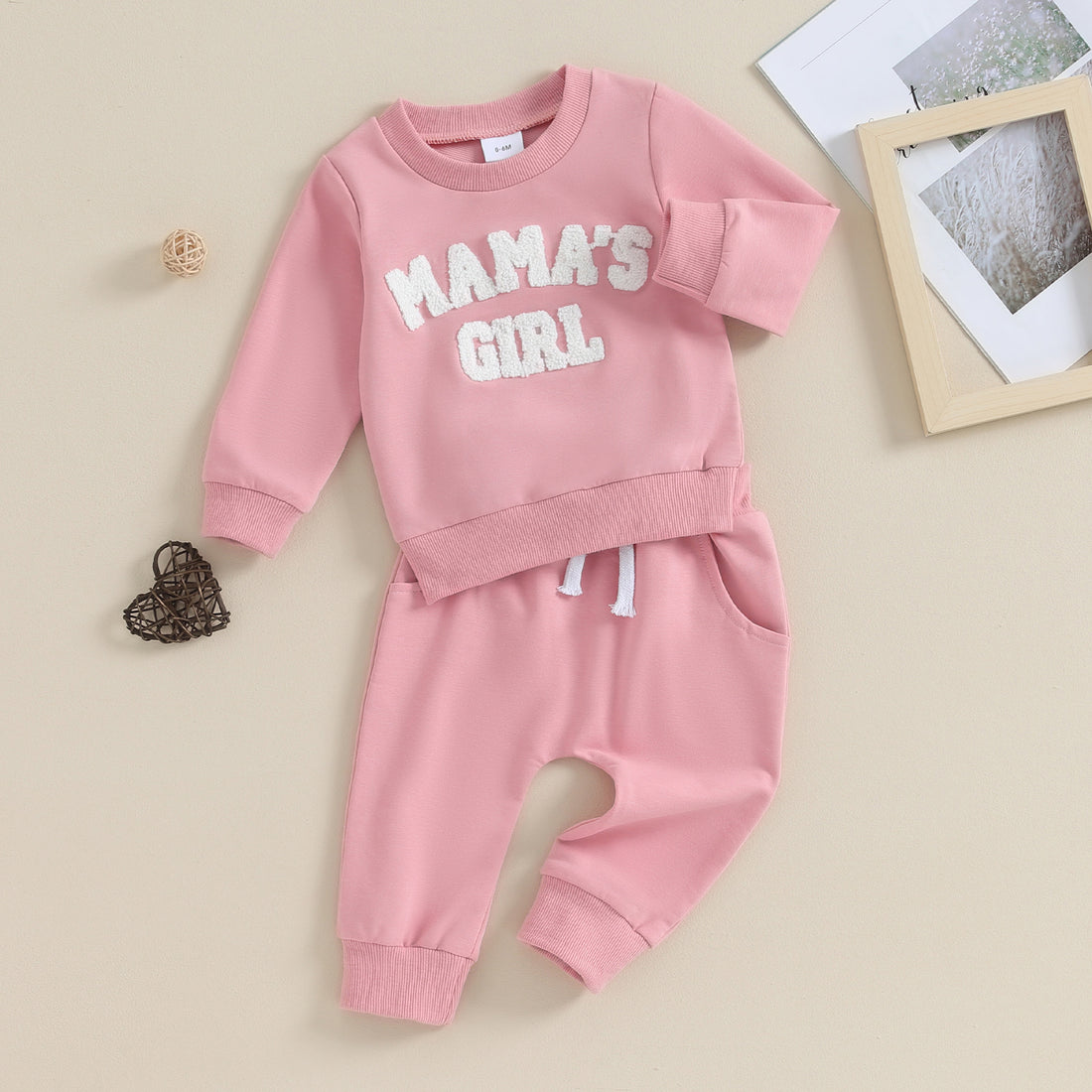 Baby Girl Solid Color Letters Embroidered Sweater Long Sleeve Trousers Suit - cas7m