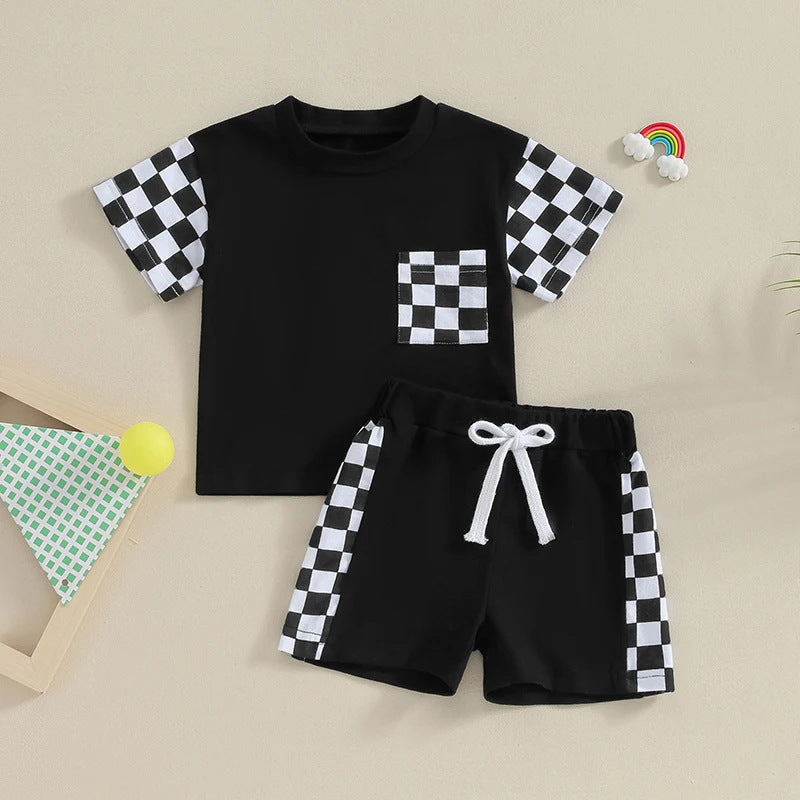 Women's Casual Plaid Pocket Short Sleeve Suit - cas7m
