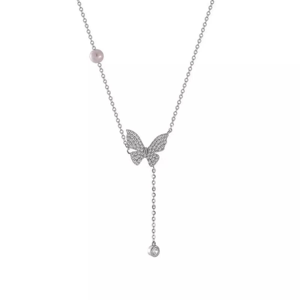 925 Sterling Silver Zircon Butterfly Necklace - cas7m