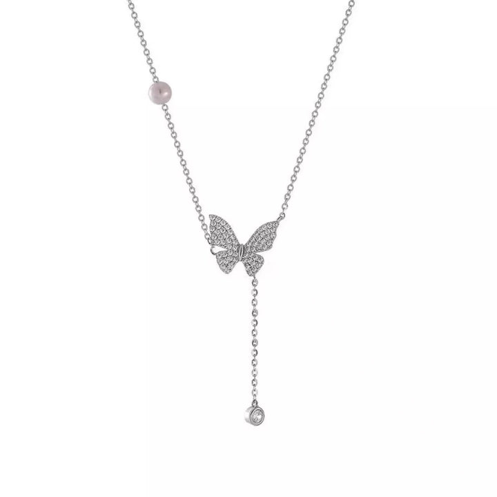 925 Sterling Silver Zircon Butterfly Necklace - cas7m