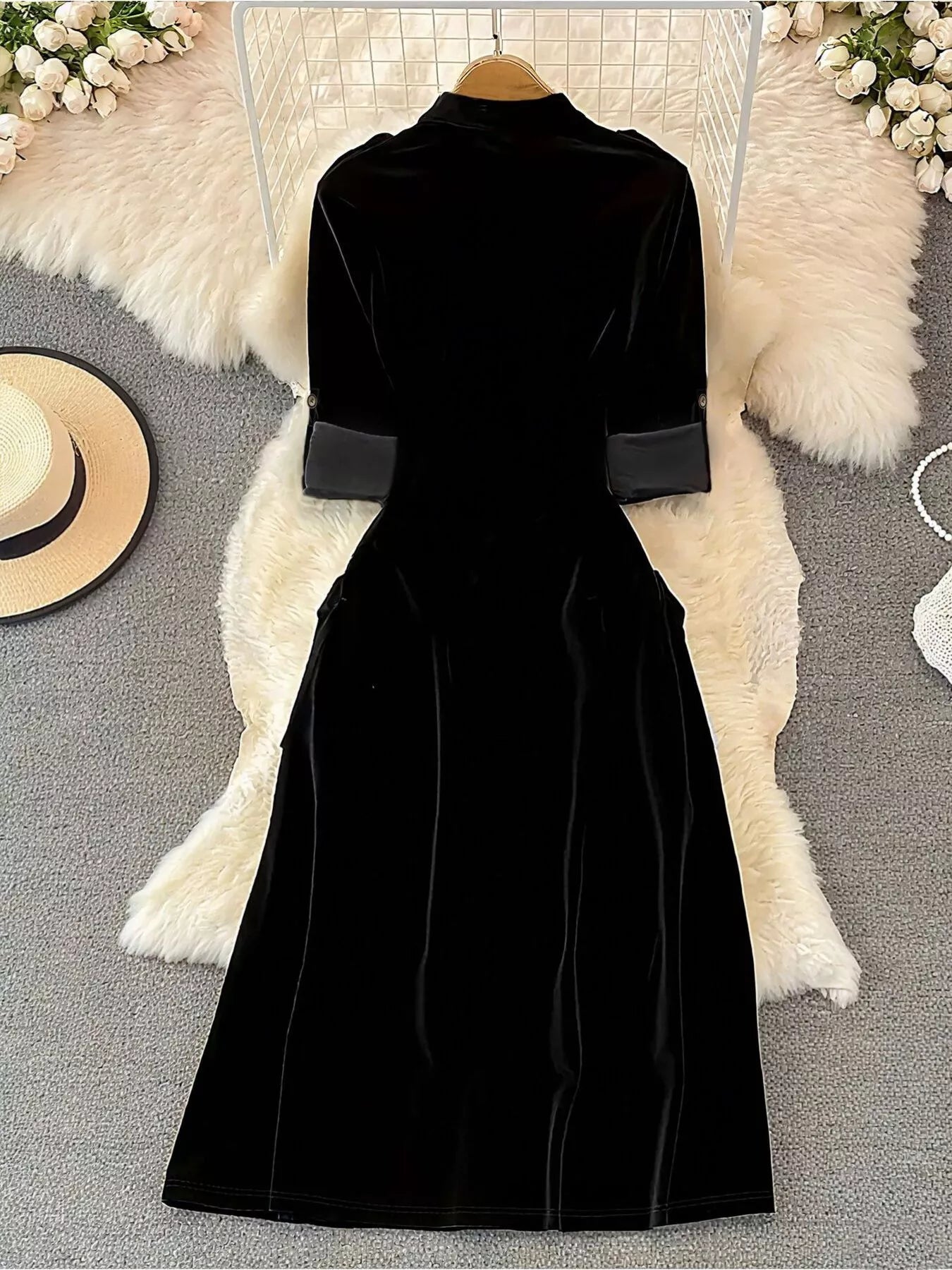 Velvet Button-Down Midi Dress - cas7m