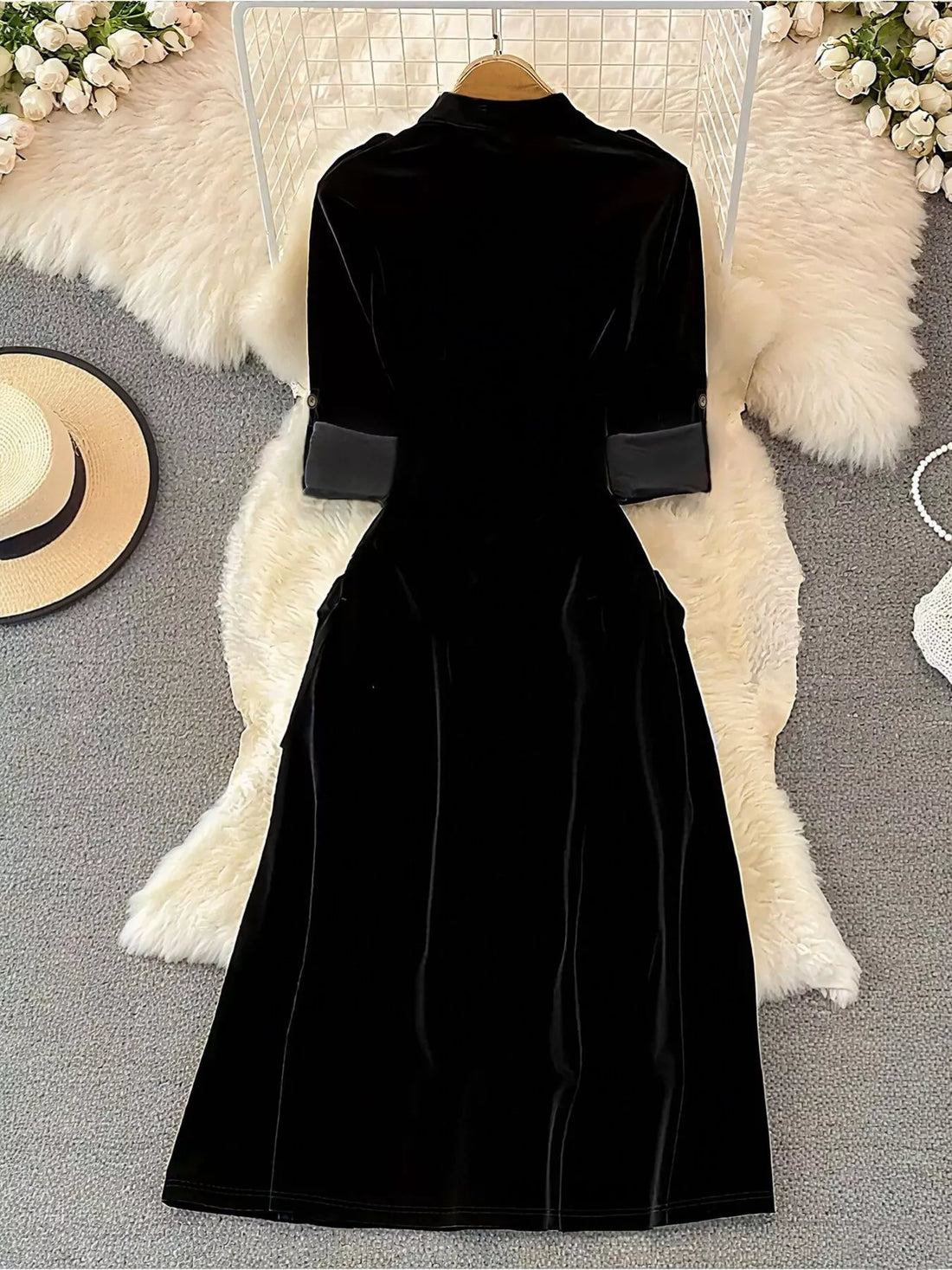 Velvet Button-Down Midi Dress - cas7m