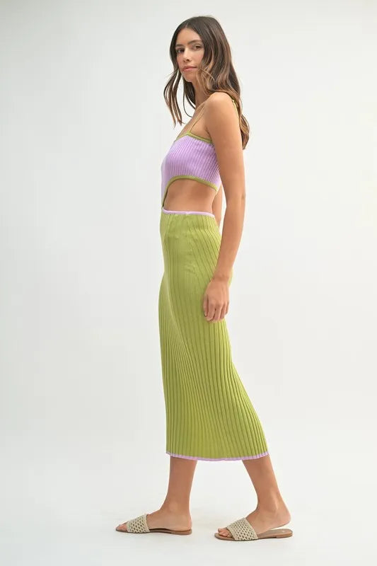 MABLE Ribbed Knit Color Block Cutout Midi Dress - cas7m